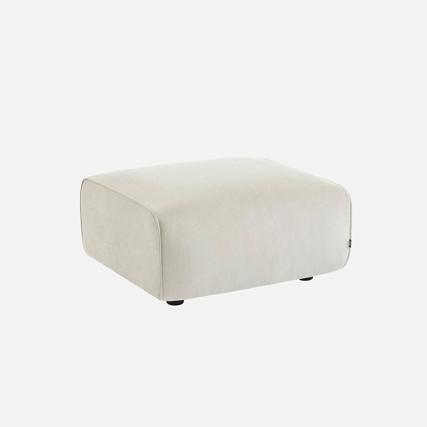Puff, reposapiés para sofá 2 plazas Wallas terciopelo de pana fina, Wallas, Crema, 76x70x41 cm Photo1