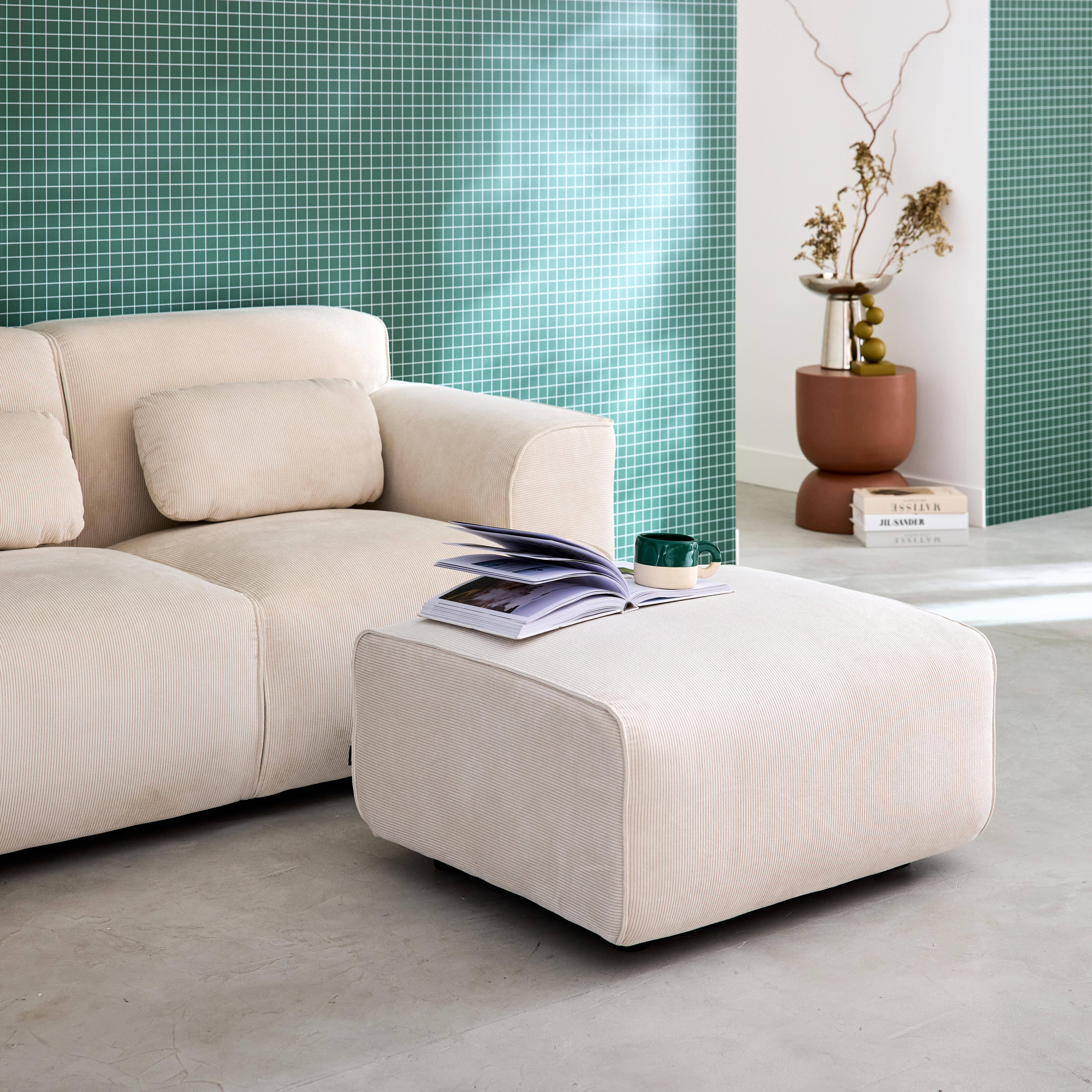 Pouf, module pour canapé, repose-pieds pour canapé 2 places en velours côtelé crème, L 76 x P 70 x H 41cm - Wallas,sweeek,Photo1