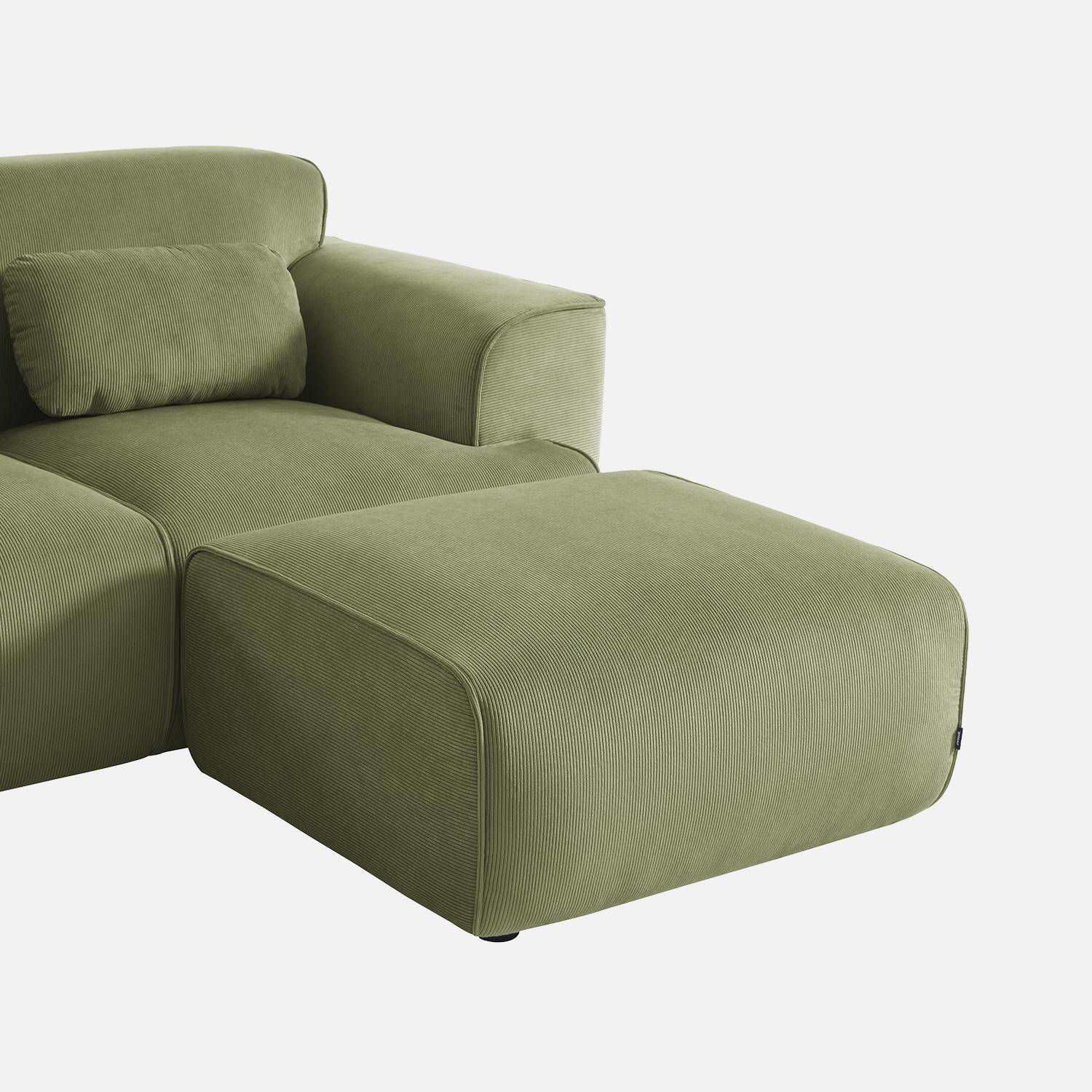 Puff, reposapiés para sofá 2 plazas Wallas terciopelo de pana fina, Wallas, Verde, 76x70x41 cm,sweeek,Photo4