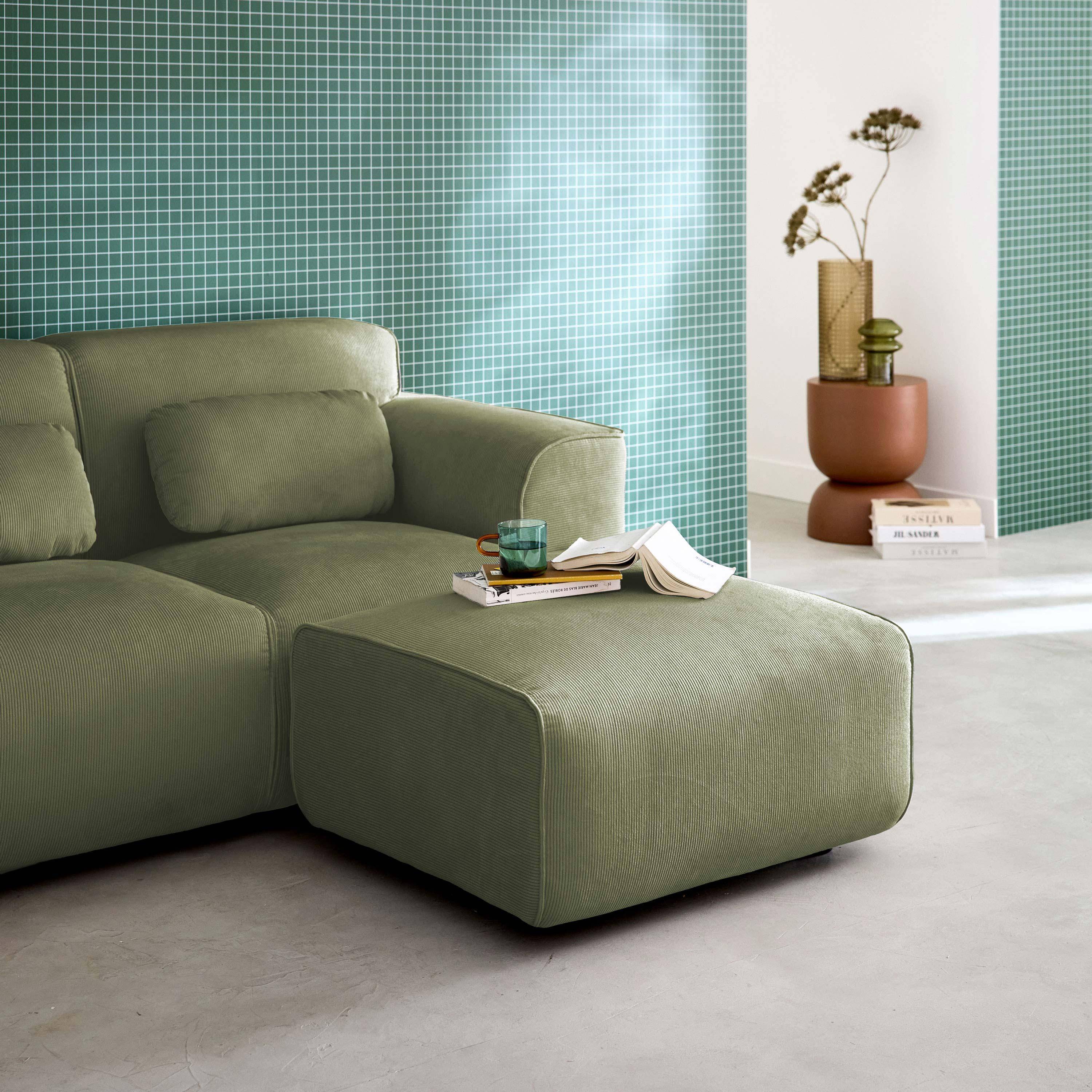 Pufa, podnóżek z sztruksu do sofy 2-osobowej w zielonym kolorze, dł. 76 x gł. 70 x wys. 41 cm - Wallas Photo1