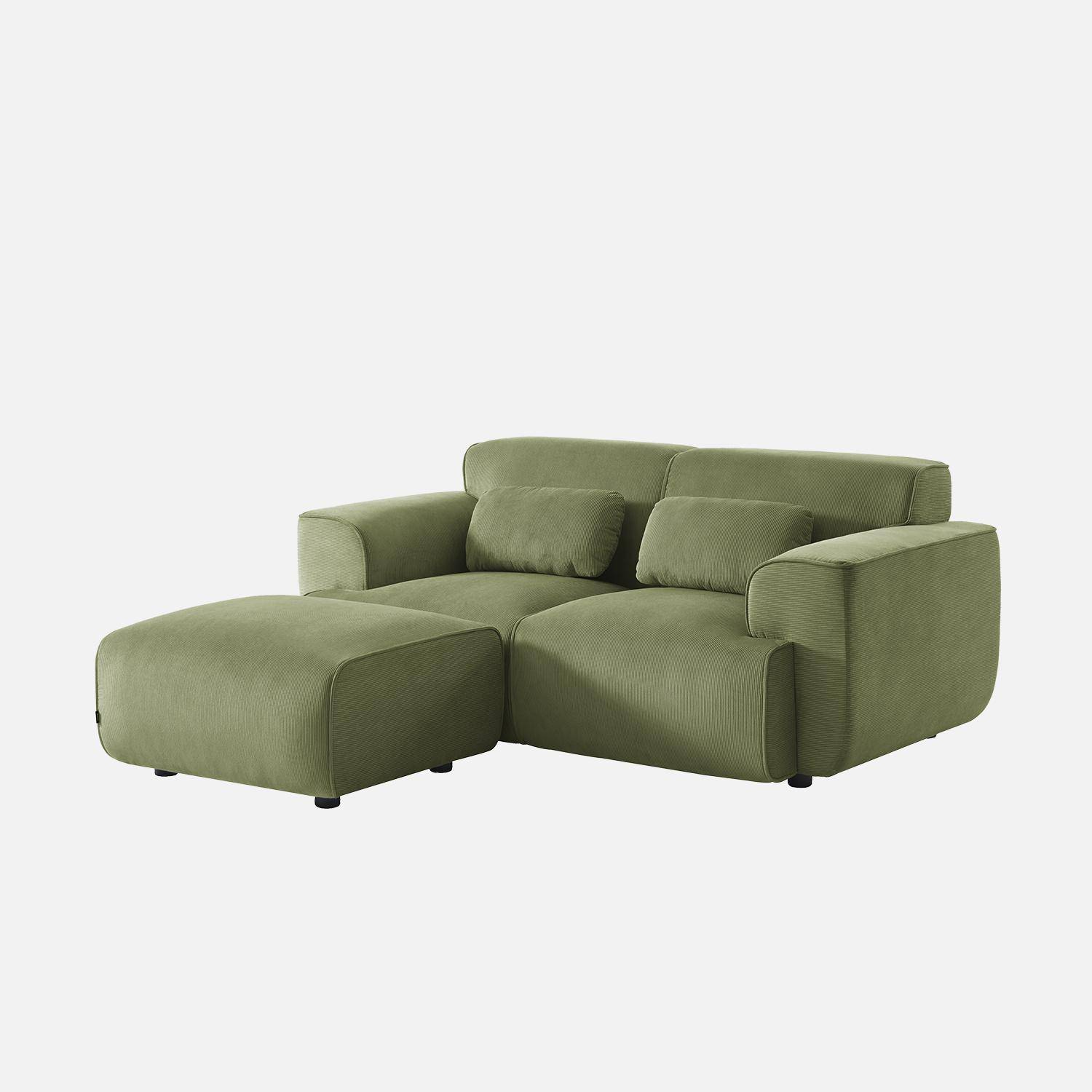 Puff, reposapiés para sofá 2 plazas Wallas terciopelo de pana fina, Wallas, Verde, 76x70x41 cm,sweeek,Photo3