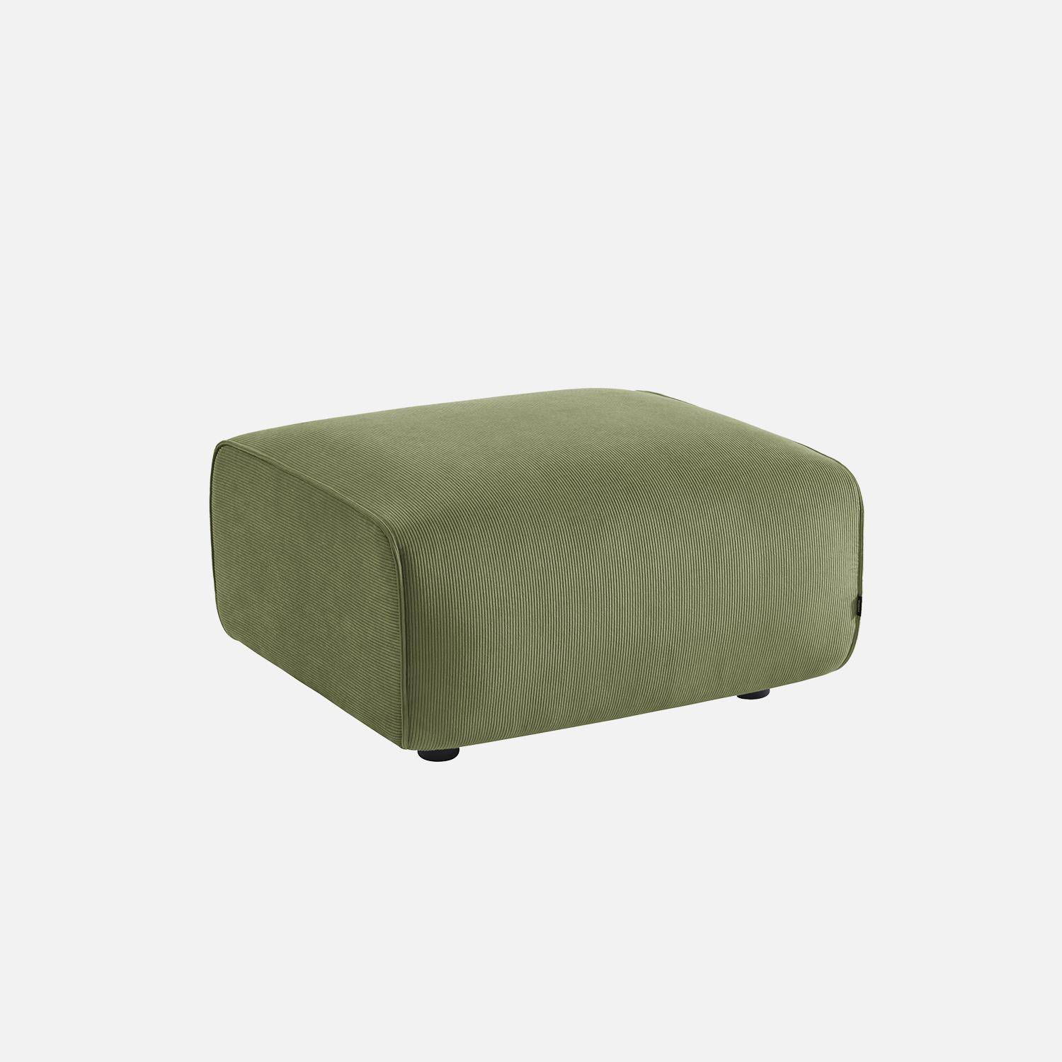 Puff, reposapiés para sofá 2 plazas Wallas terciopelo de pana fina, Wallas, Verde, 76x70x41 cm Photo1