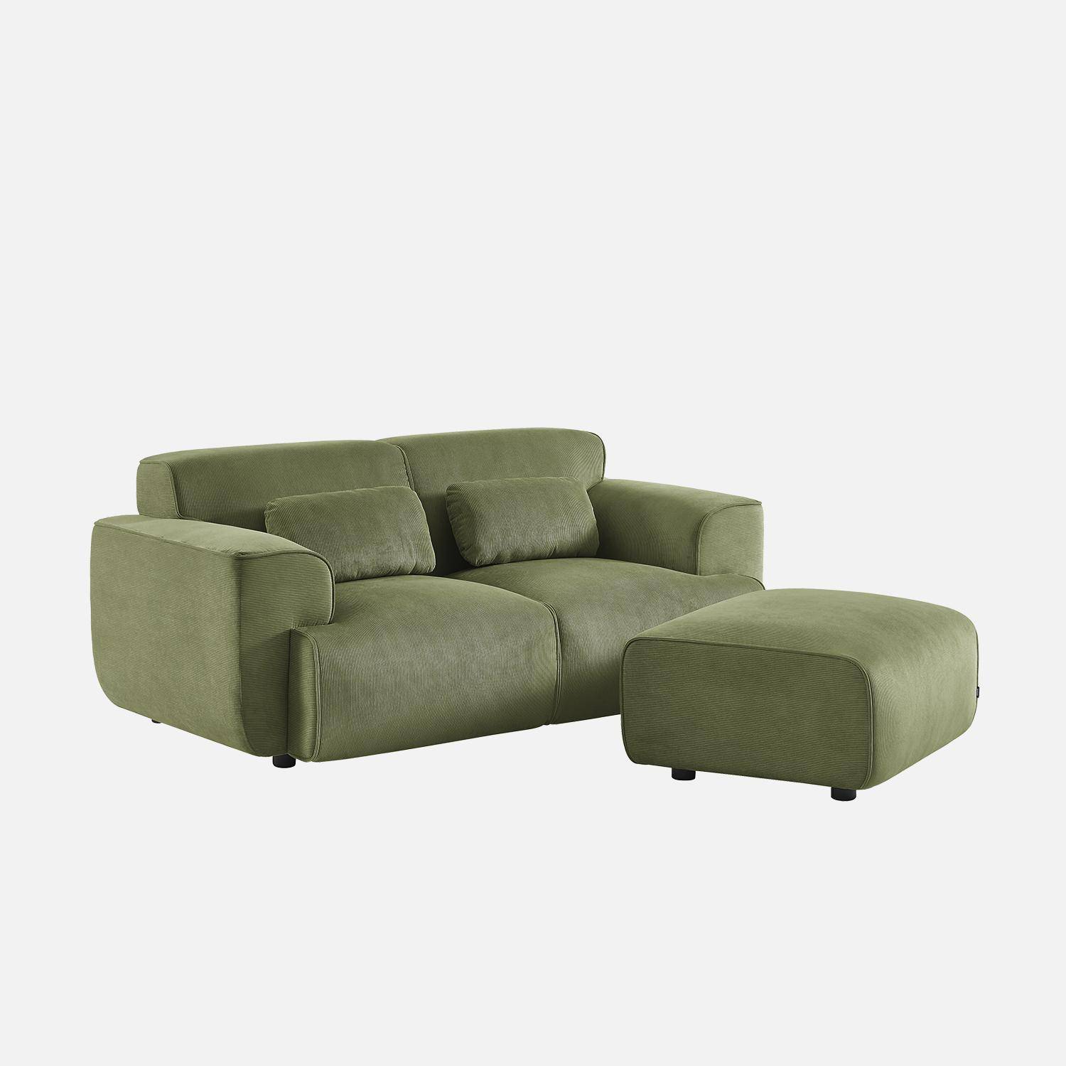 Puff, reposapiés para sofá 2 plazas Wallas terciopelo de pana fina, Wallas, Verde, 76x70x41 cm,sweeek,Photo2