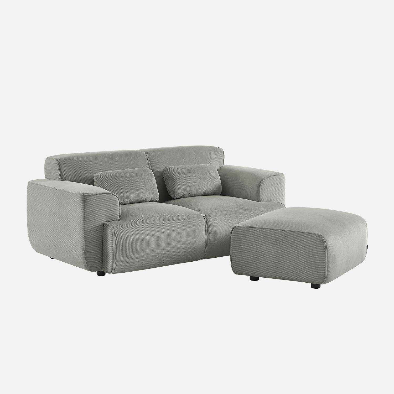 Puff, reposapiés para sofá 2 plazas Wallas terciopelo de pana fina, Wallas, Gris claro, 76x70x41 cm,sweeek,Photo2
