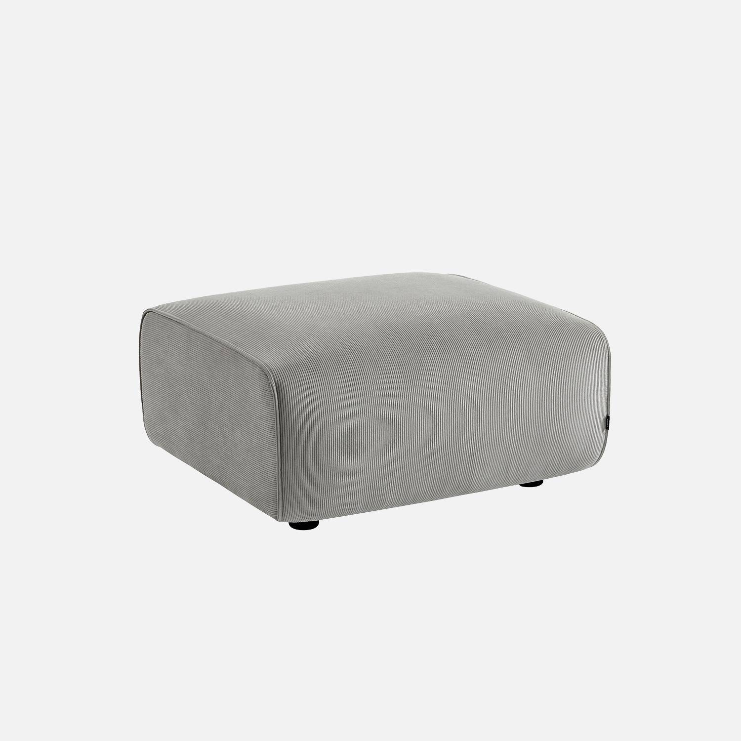 Puff, reposapiés para sofá 2 plazas Wallas terciopelo de pana fina, Wallas, Gris claro, 76x70x41 cm,sweeek,Photo1