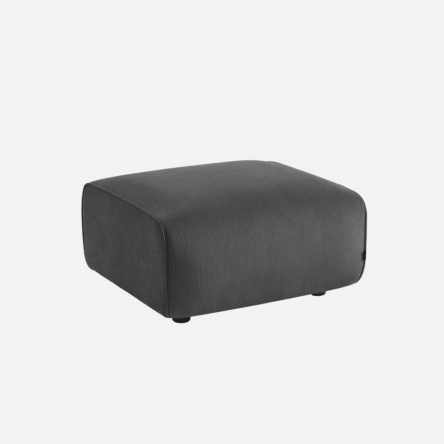 Puff, reposapiés para sofá 2 plazas Wallas terciopelo de pana fina, Wallas, Gris oscuro, 76x70x41 cm Photo1