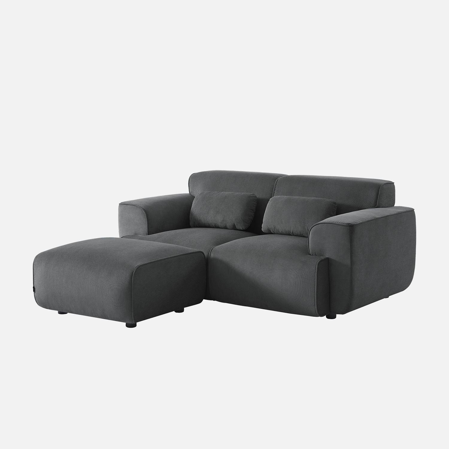Puff, reposapiés para sofá 2 plazas Wallas terciopelo de pana fina, Wallas, Gris oscuro, 76x70x41 cm,sweeek,Photo3