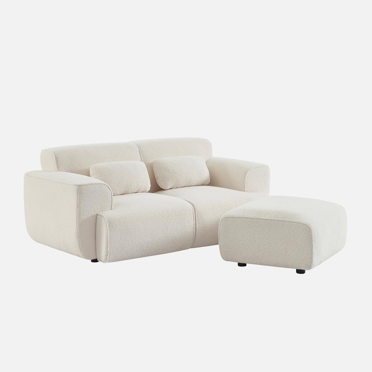 Puff, reposapiés para sofá 2 plazas Wallas borreguito, Wallas, Blanco, 76x70x41 cm,sweeek,Photo2