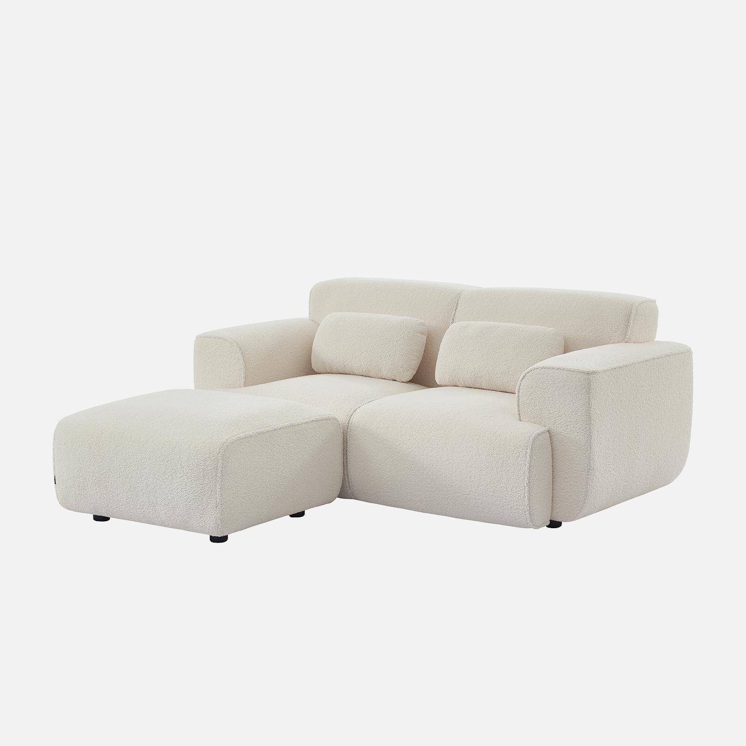 Poef, voetenbankje voor 2-zitsbank Wallas bouclé crème L 76 x B 70 x H 41cm - Wallas,sweeek,Photo4