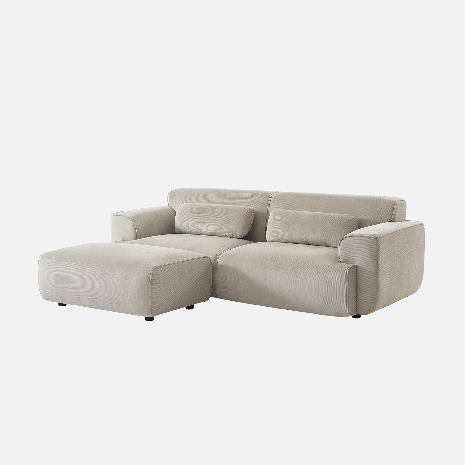 Puff, reposapiés para sofá de 3 plazas Wallas terciopelo de pana fina, Wallas, Gris beige, 102x70x41 cm Photo3