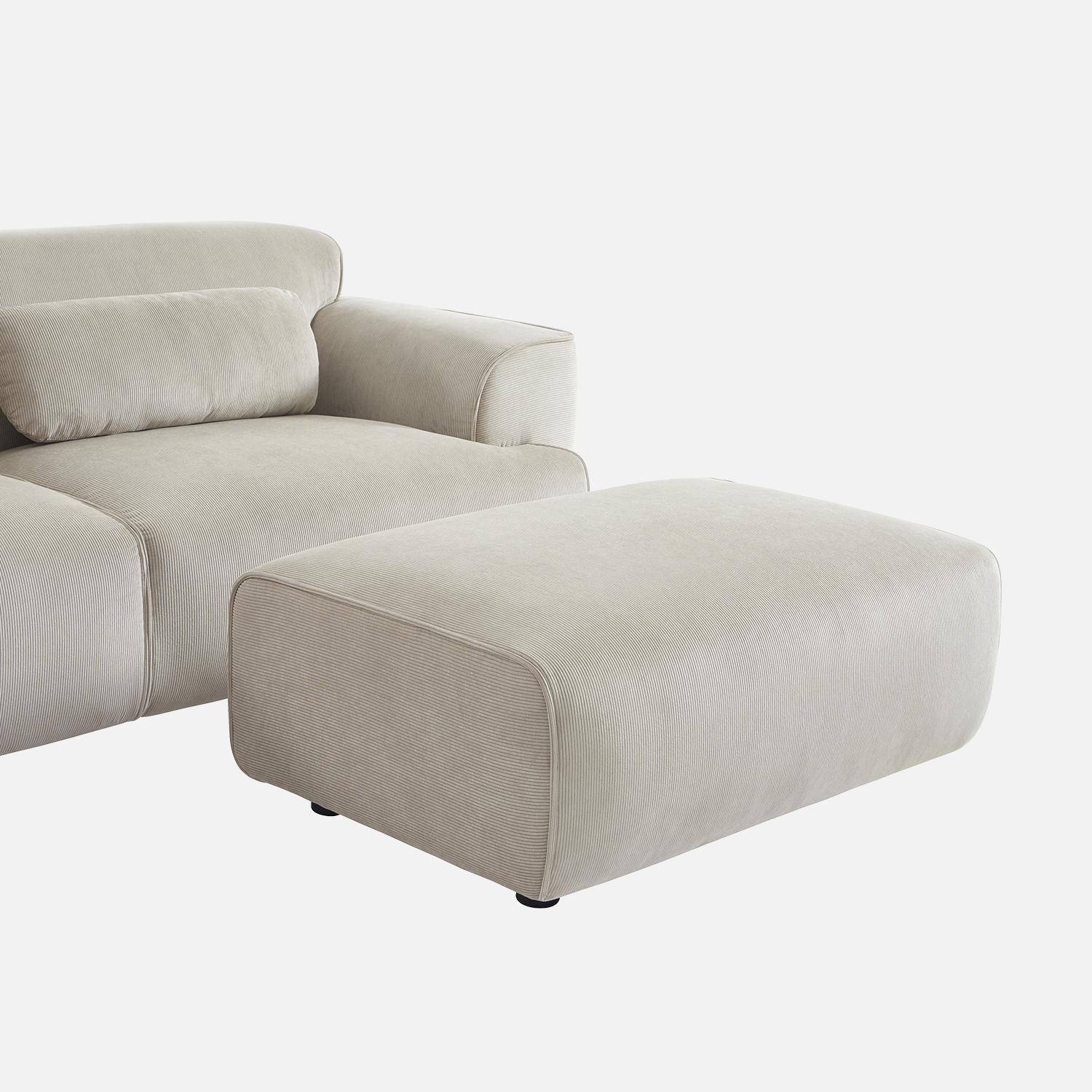 Puff, reposapiés para sofá de 3 plazas Wallas terciopelo de pana fina, Wallas, Gris beige, 102x70x41 cm Photo4