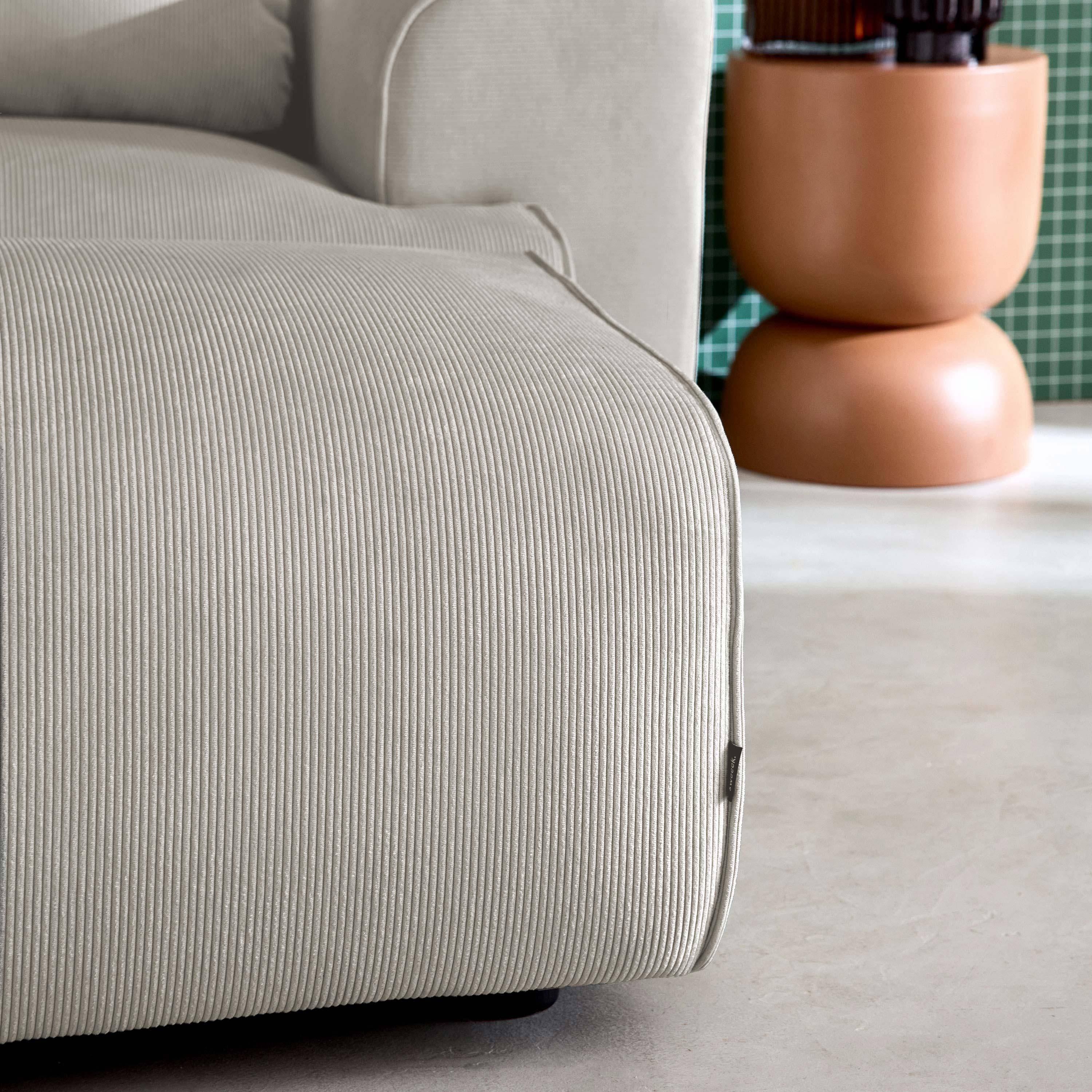 Pufa, podnóżek z sztruksu do sofy 3-osobowej w szaro-beżowym kolorze, dł. 102 x szer. 70 x wys. 41 cm - Wallas Photo3