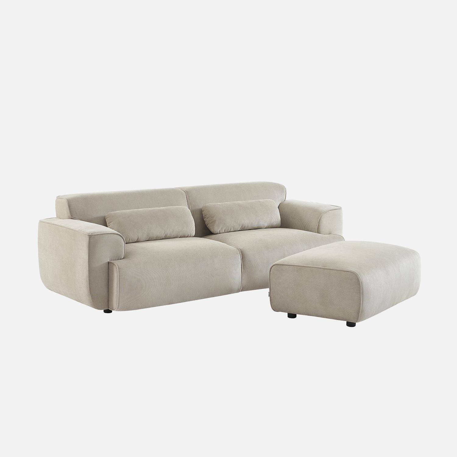 Puff, reposapiés para sofá de 3 plazas Wallas terciopelo de pana fina, Wallas, Gris beige, 102x70x41 cm Photo2