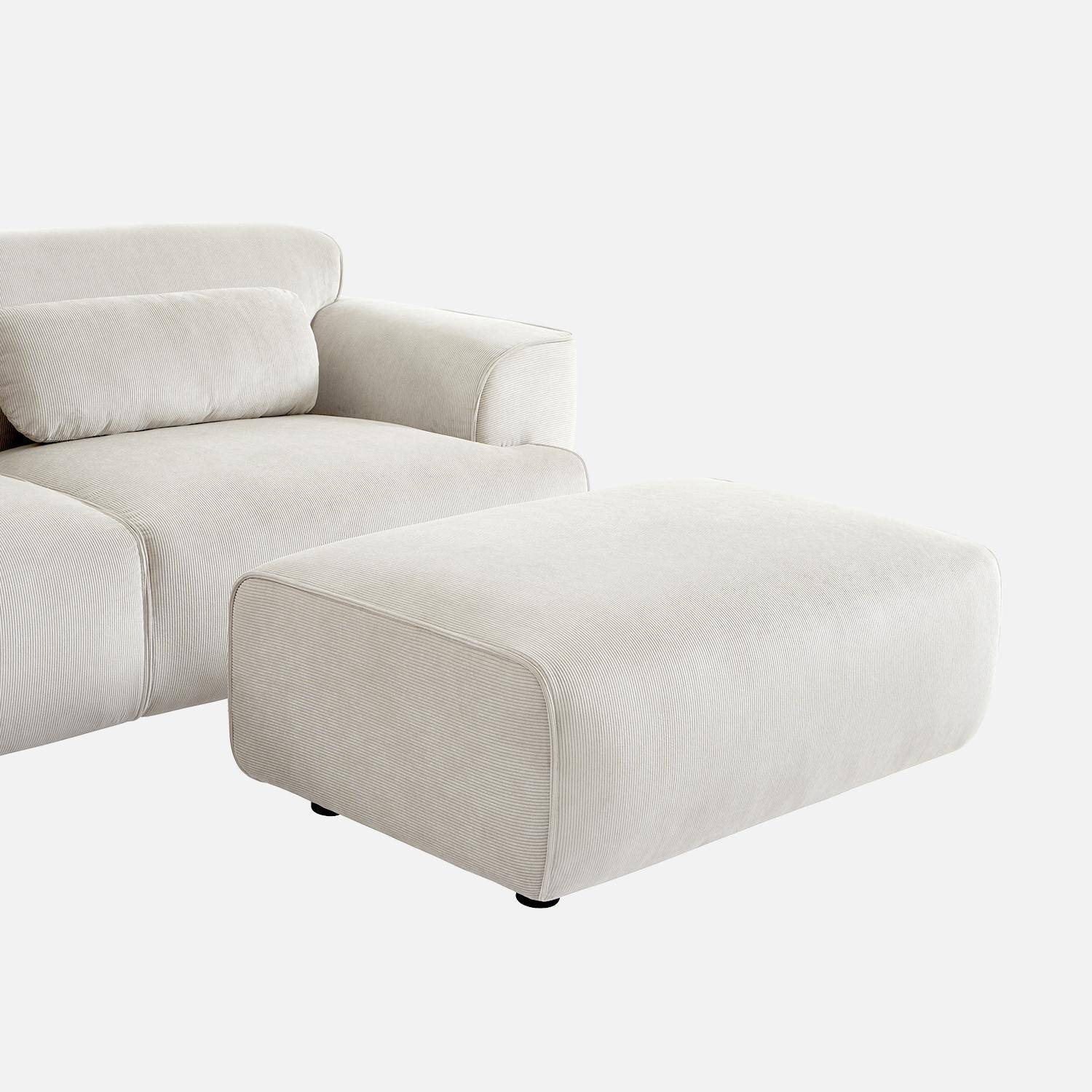 Pouf, module pour canapé, repose-pieds pour canapé 3 places en velours côtelé crème, L 102 x P 70 x H 41cm - Wallas,sweeek,Photo6