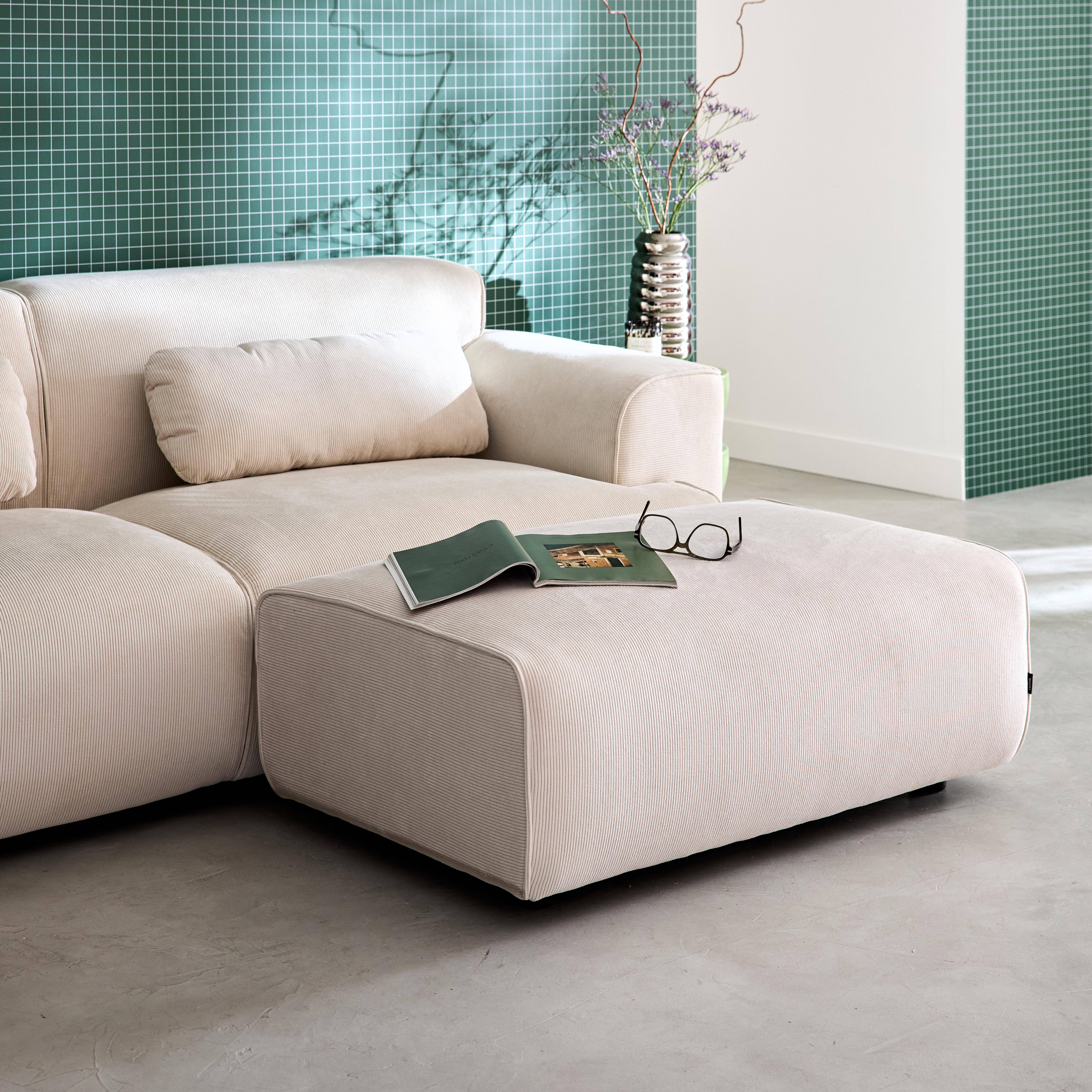 Pouf, module pour canapé, repose-pieds pour canapé 3 places en velours côtelé crème, L 102 x P 70 x H 41cm - Wallas,sweeek,Photo1