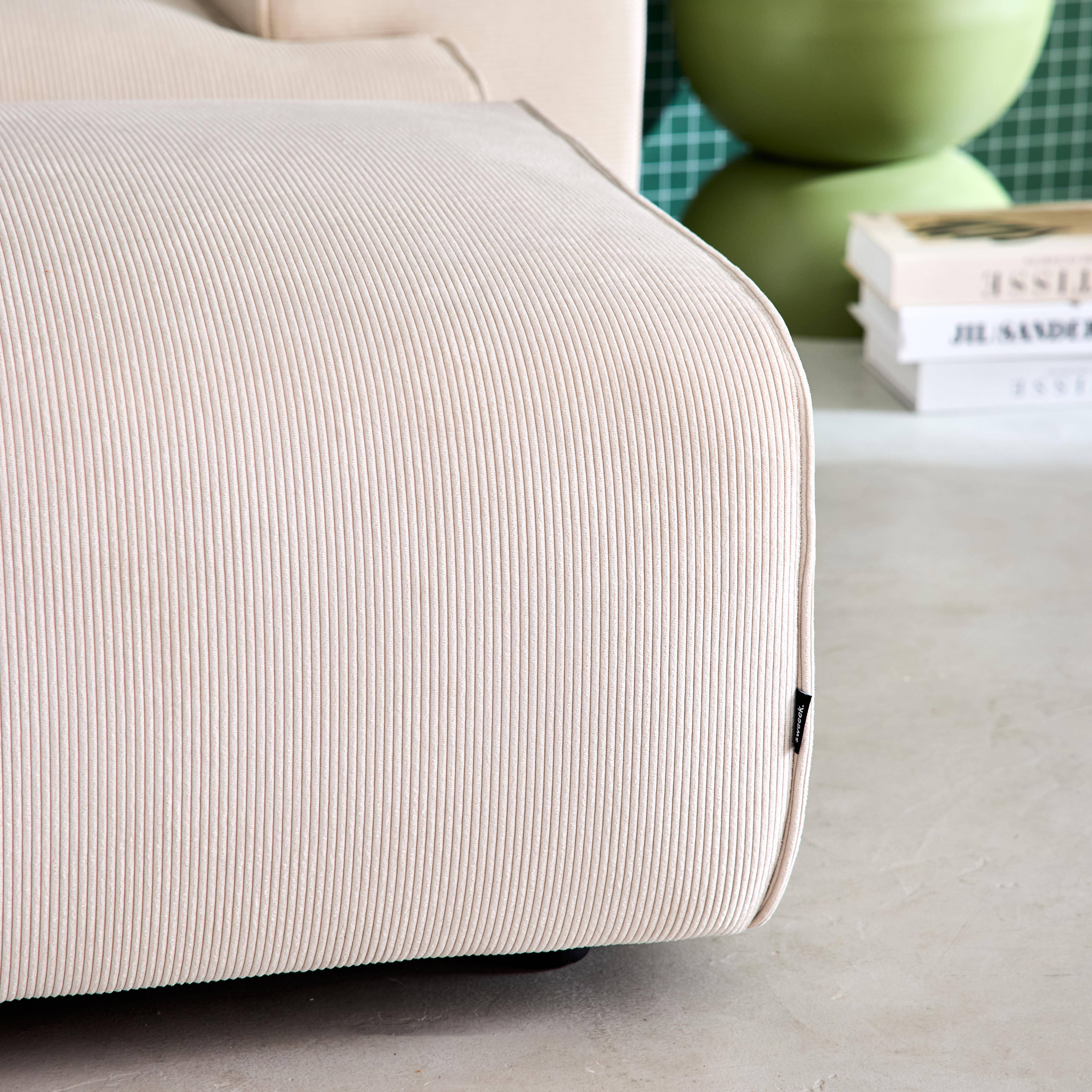 Pouf, module pour canapé, repose-pieds pour canapé 3 places en velours côtelé crème, L 102 x P 70 x H 41cm - Wallas,sweeek,Photo3