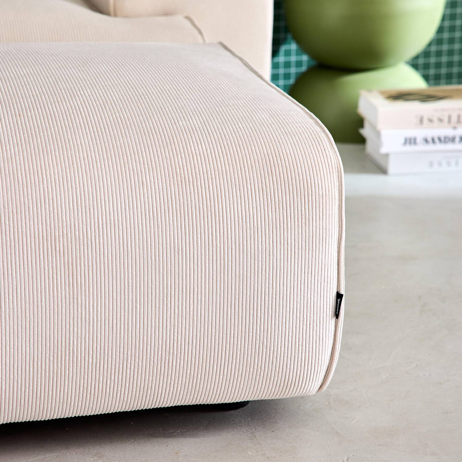 Pouf, module pour canapé, repose-pieds pour canapé 3 places en velours côtelé crème, L 102 x P 70 x H 41cm - Wallas Photo3 Pouf, module pour canapé, repose-pieds pour canapé 3 places en velours côtelé crème, L 102 x P 70 x H 41cm - Wallas Photo3