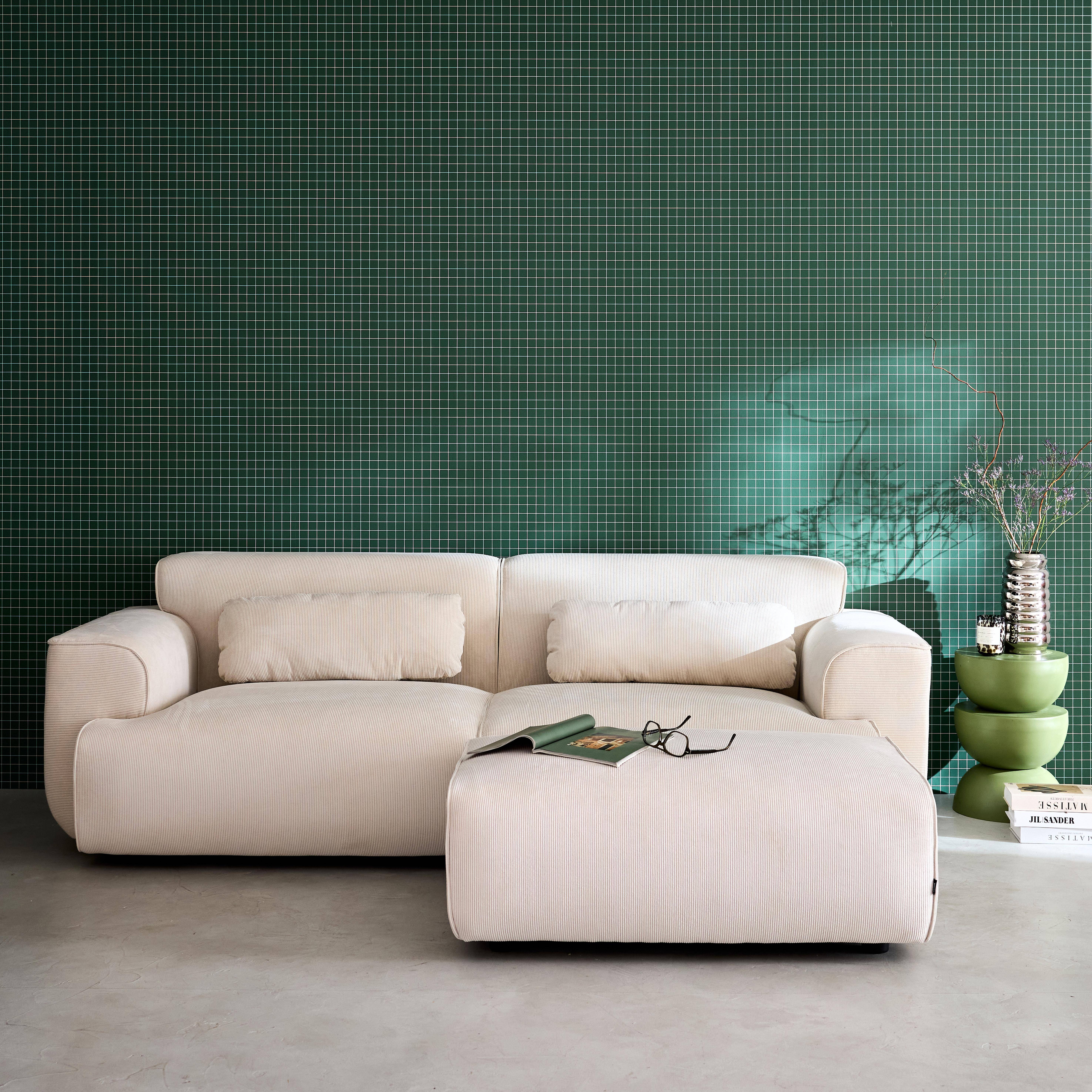 Pouf, module pour canapé, repose-pieds pour canapé 3 places en velours côtelé crème, L 102 x P 70 x H 41cm - Wallas,sweeek,Photo4