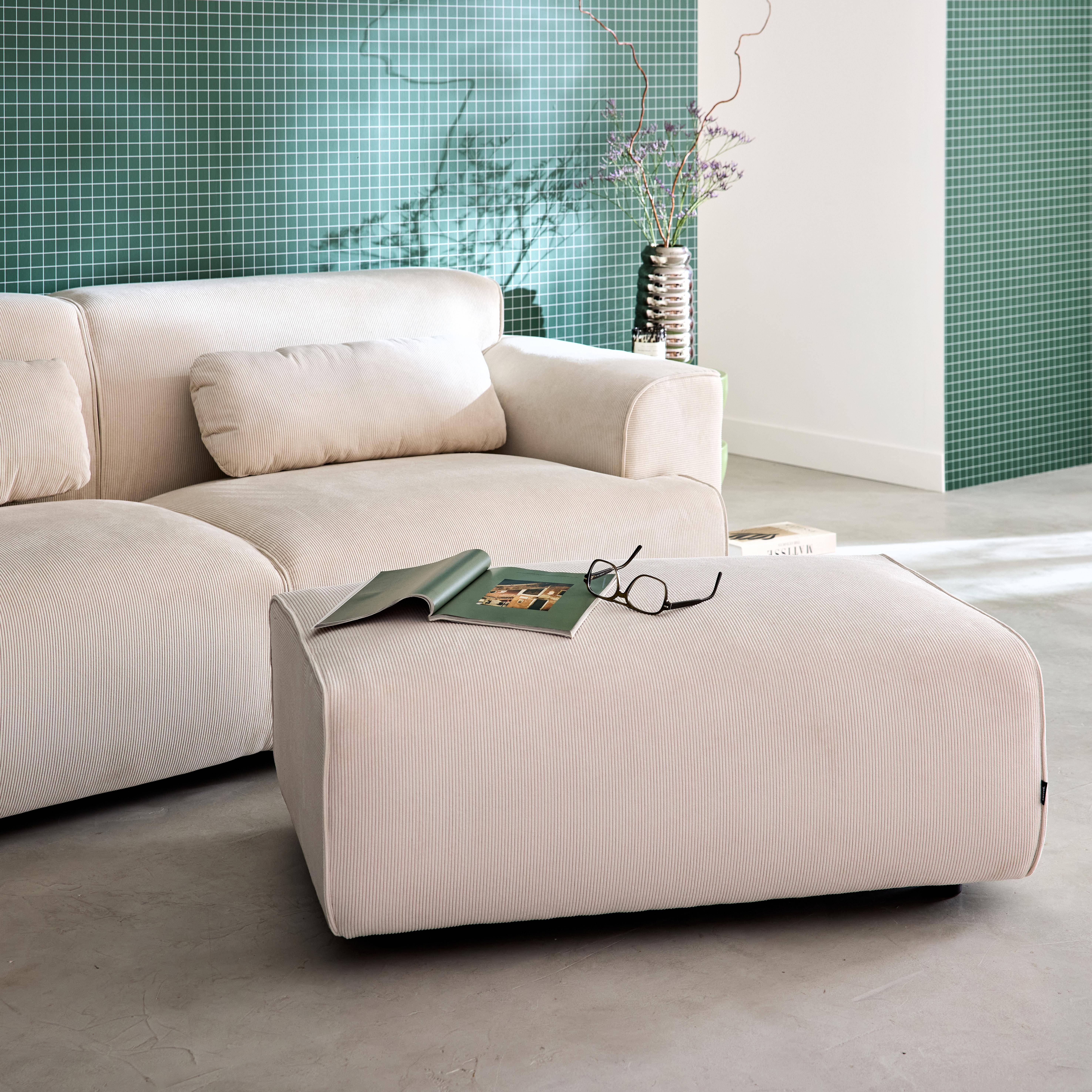 Pouf, module pour canapé, repose-pieds pour canapé 3 places en velours côtelé crème, L 102 x P 70 x H 41cm - Wallas,sweeek,Photo2