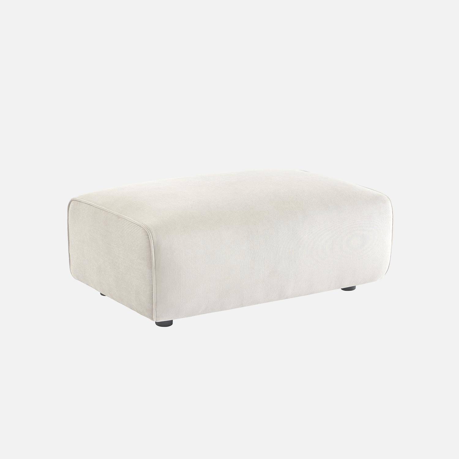 Puff, reposapiés para sofá de 3 plazas Wallas terciopelo de pana fina, Wallas, Blanco, 102x70x41 cm Photo1