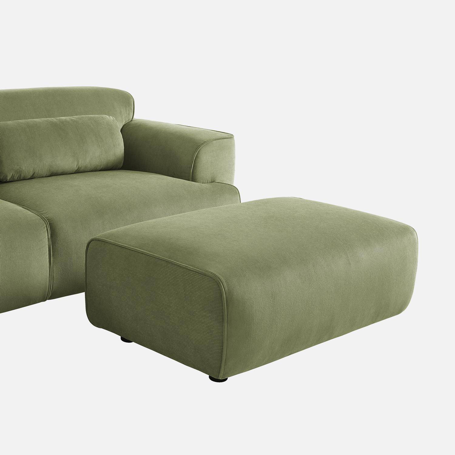 Puff, reposapiés para sofá de 3 plazas Wallas terciopelo de pana fina, Wallas, Verde, 102x70x41 cm Photo4