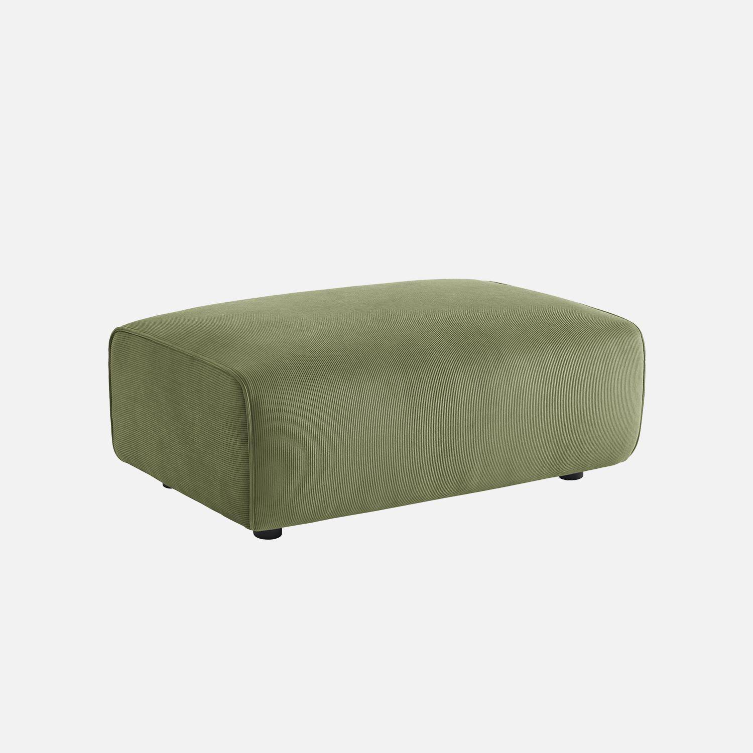 Puff, reposapiés para sofá de 3 plazas Wallas terciopelo de pana fina, Wallas, Verde, 102x70x41 cm Photo1