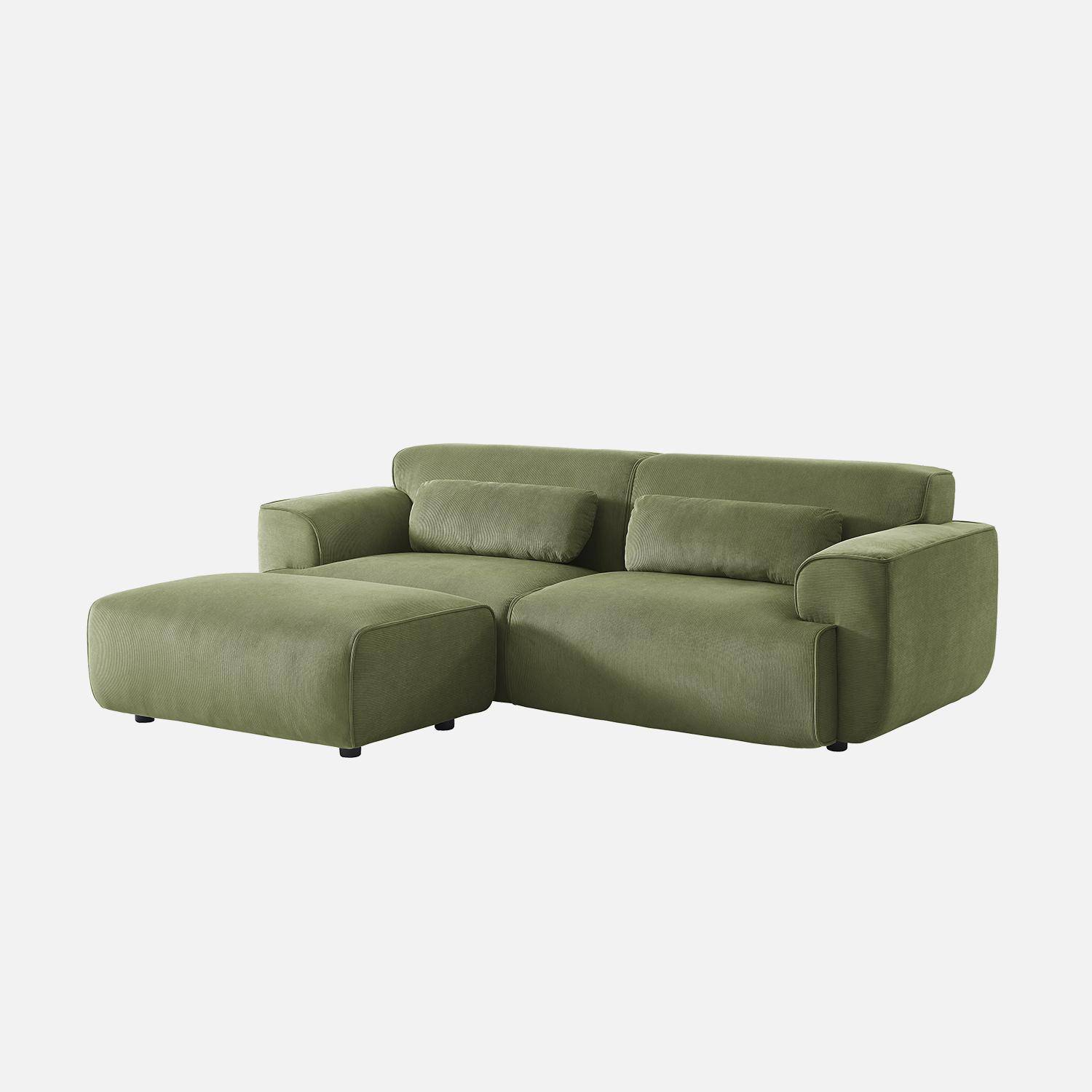 Puff, reposapiés para sofá de 3 plazas Wallas terciopelo de pana fina, Wallas, Verde, 102x70x41 cm Photo3