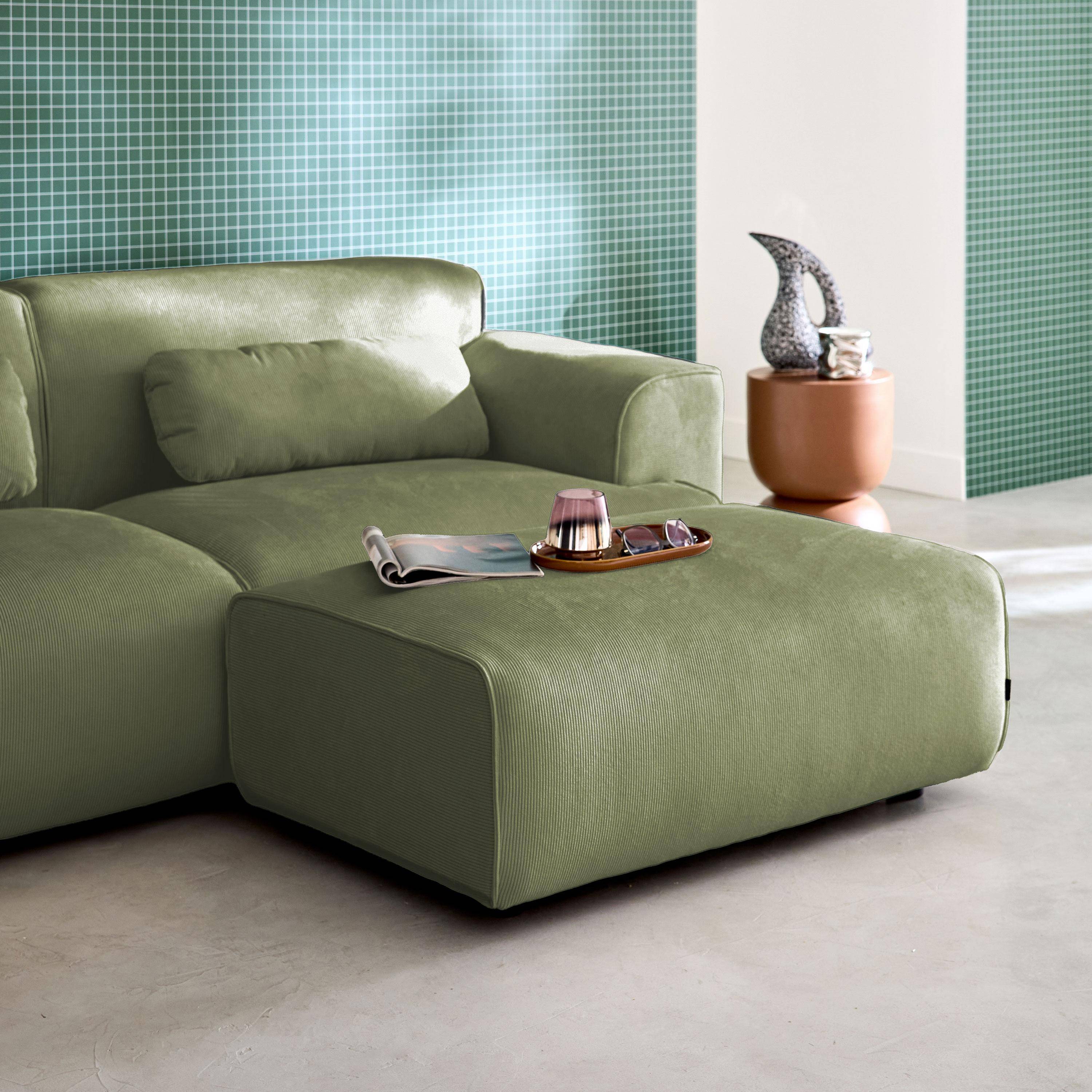 Hocker mit grünem Cordbezug für 2-Sitzer Sofa