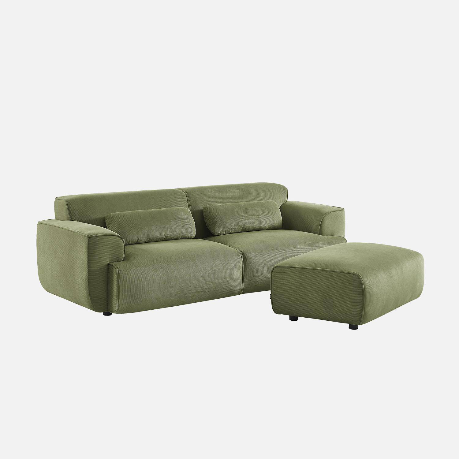 Puff, reposapiés para sofá de 3 plazas Wallas terciopelo de pana fina, Wallas, Verde, 102x70x41 cm Photo2