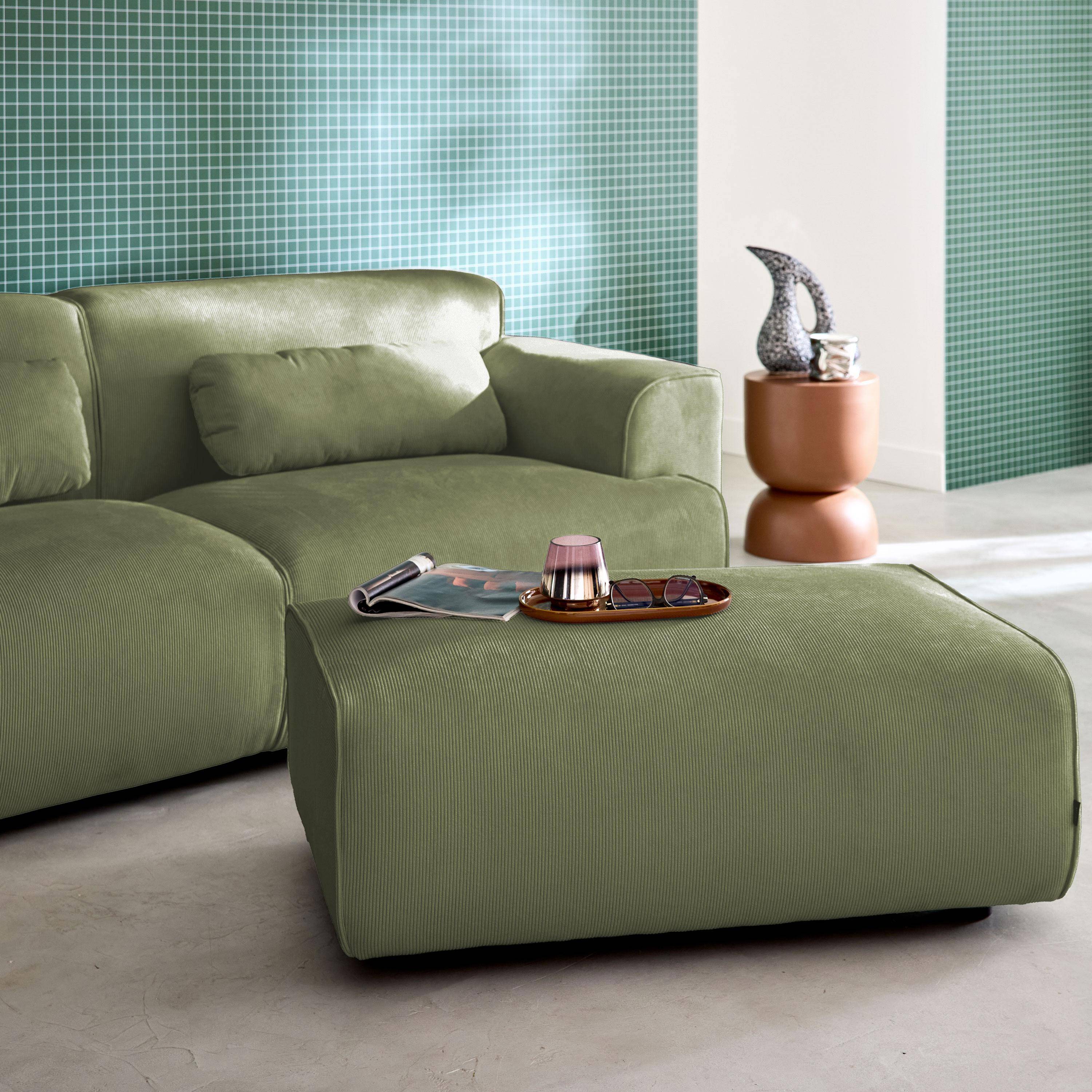 Pufa, podnóżek z sztruksu do sofy 3-osobowej w zielonym kolorze, dł. 102 x szer. 70 x wys. 41 cm - Wallas,sweeek,Photo2