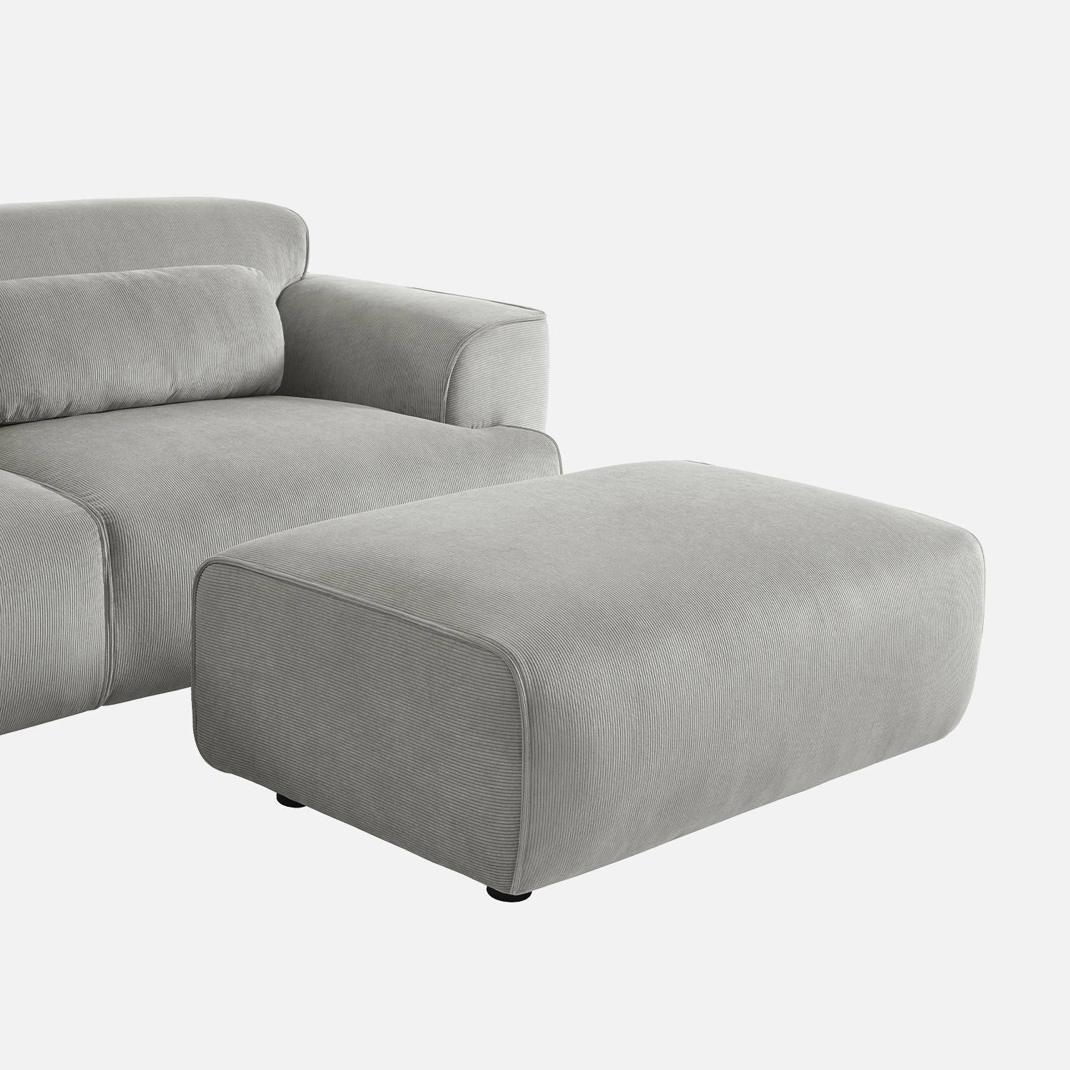 Puff, reposapiés para sofá de 3 plazas Wallas terciopelo de pana fina, Wallas, Gris claro, 102x70x41 cm,sweeek,Photo4