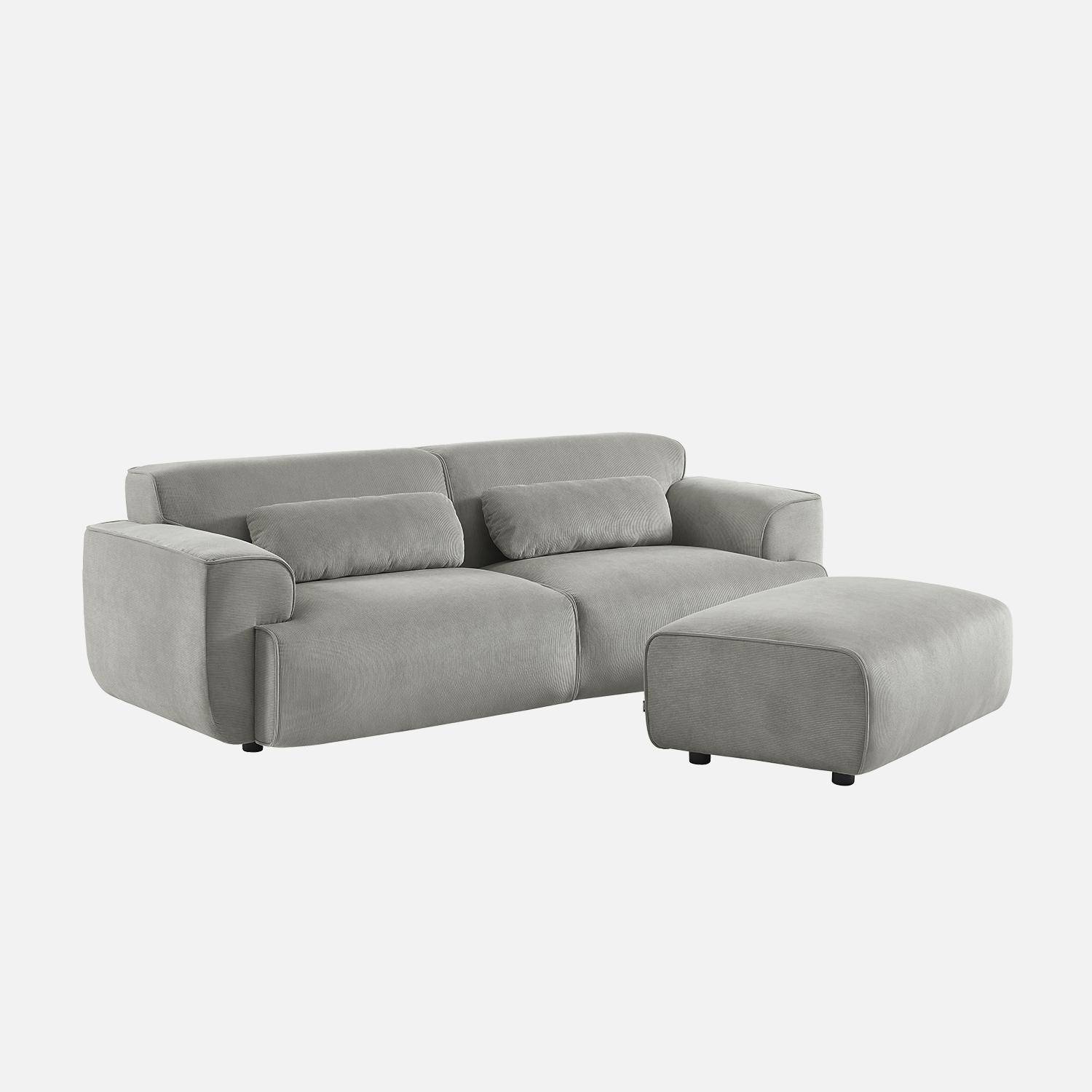 Puff, reposapiés para sofá de 3 plazas Wallas terciopelo de pana fina, Wallas, Gris claro, 102x70x41 cm,sweeek,Photo2