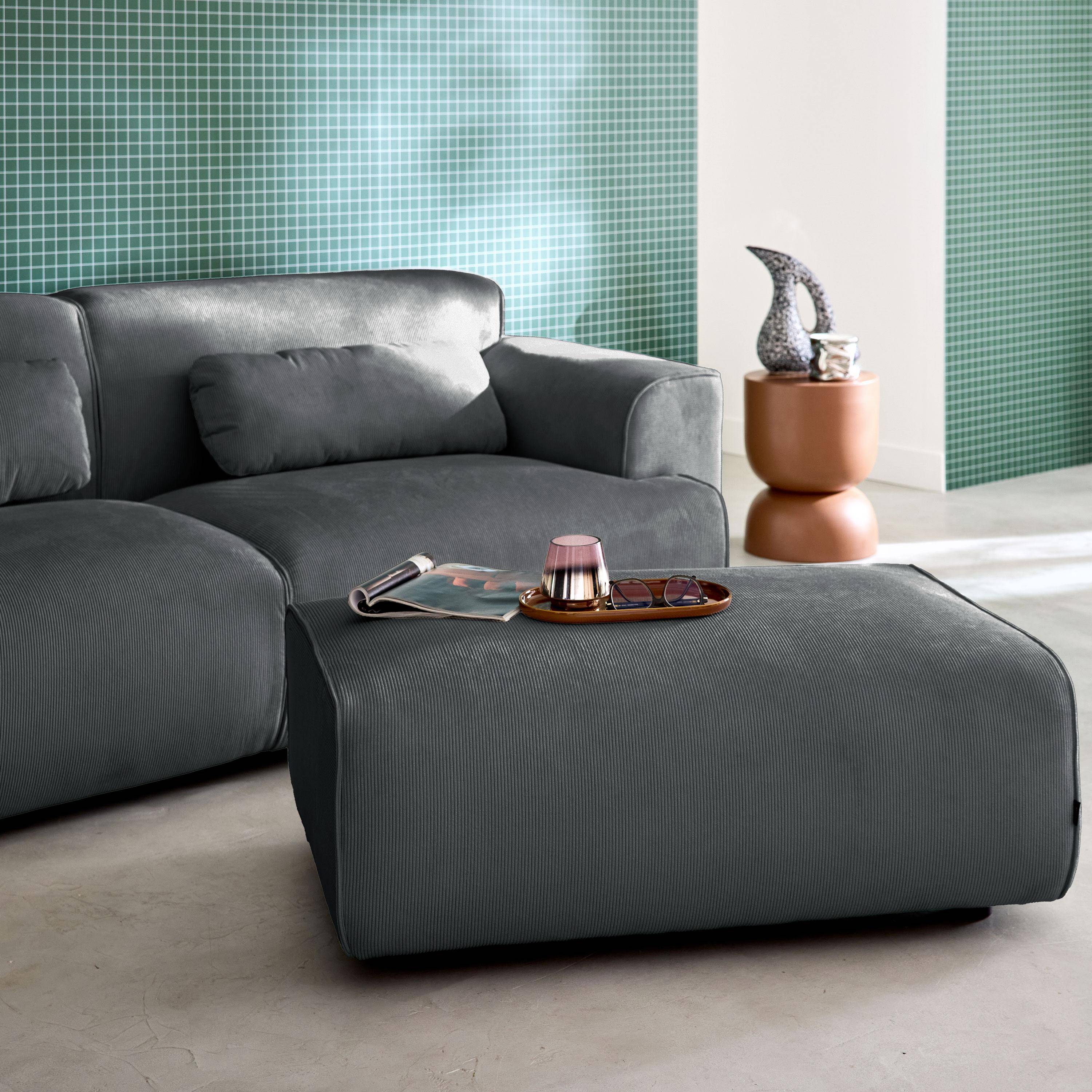 Pufa, podnóżek z sztruksu do sofy 3-osobowej w ciemnoszarym kolorze, dł. 102 x szer. 70 x wys. 41 cm - Wallas,sweeek,Photo2