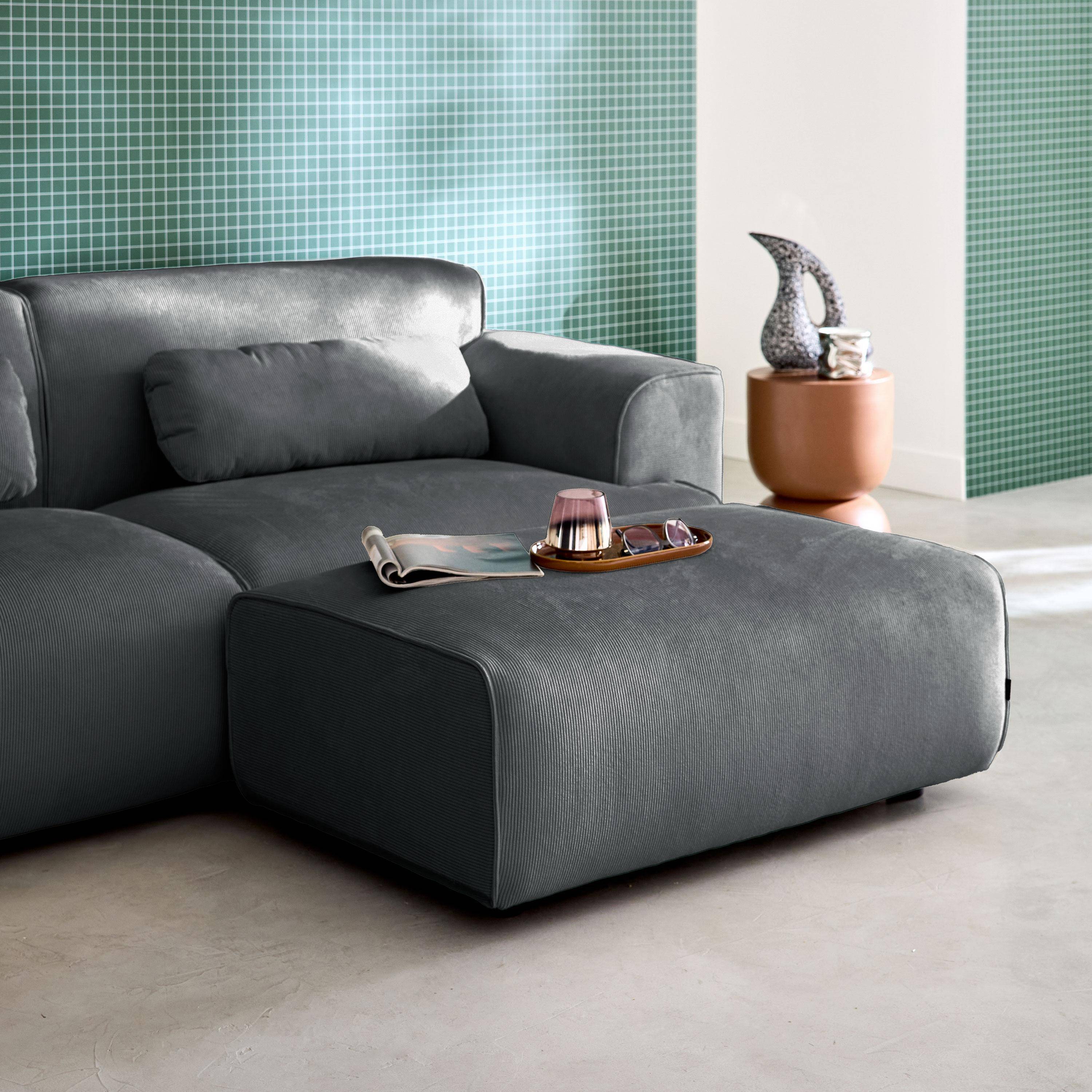 Hocker mit dunkelgrauem Cordbezug für 2-Sitzer Sofa
