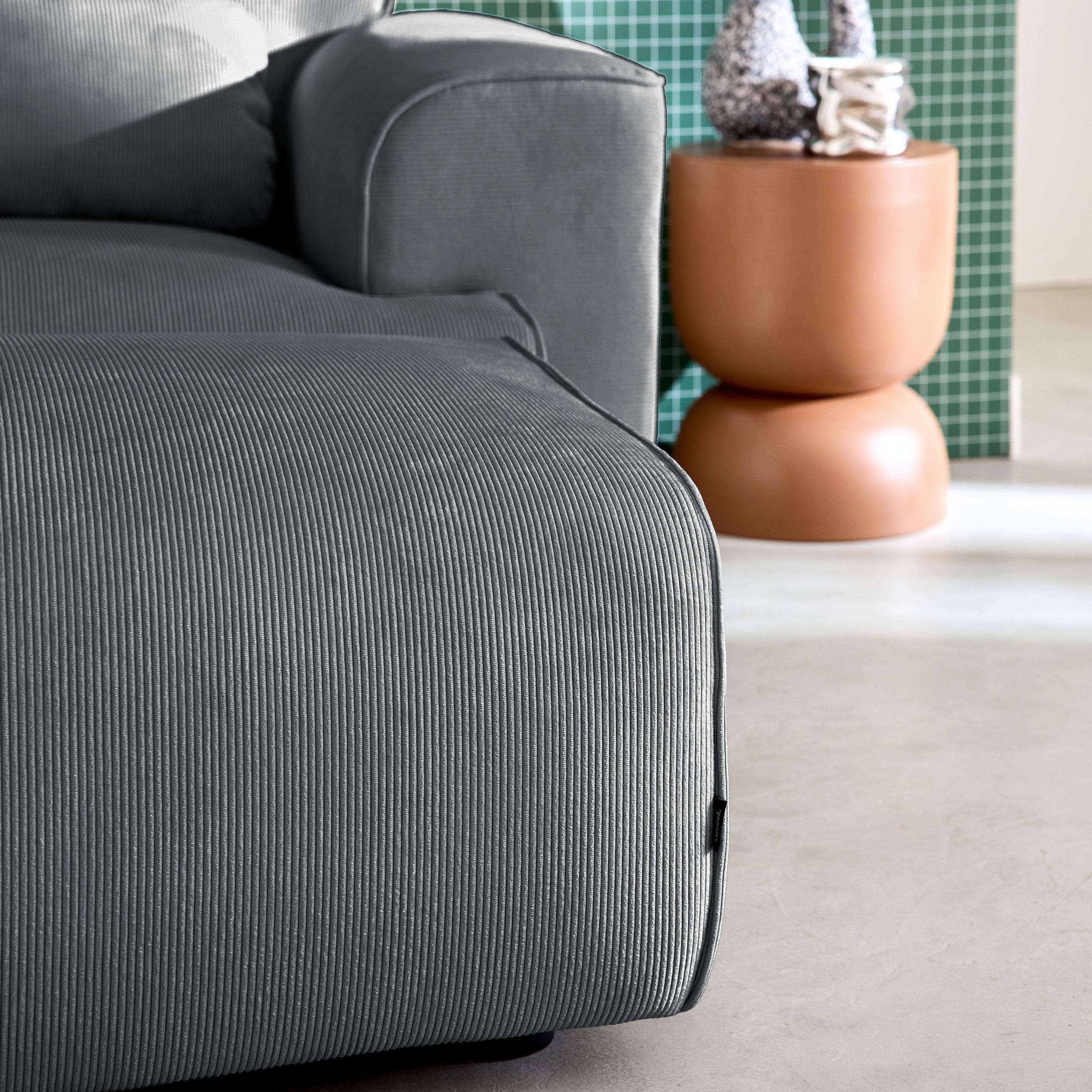 Pufa, podnóżek z sztruksu do sofy 3-osobowej w ciemnoszarym kolorze, dł. 102 x szer. 70 x wys. 41 cm - Wallas Photo3