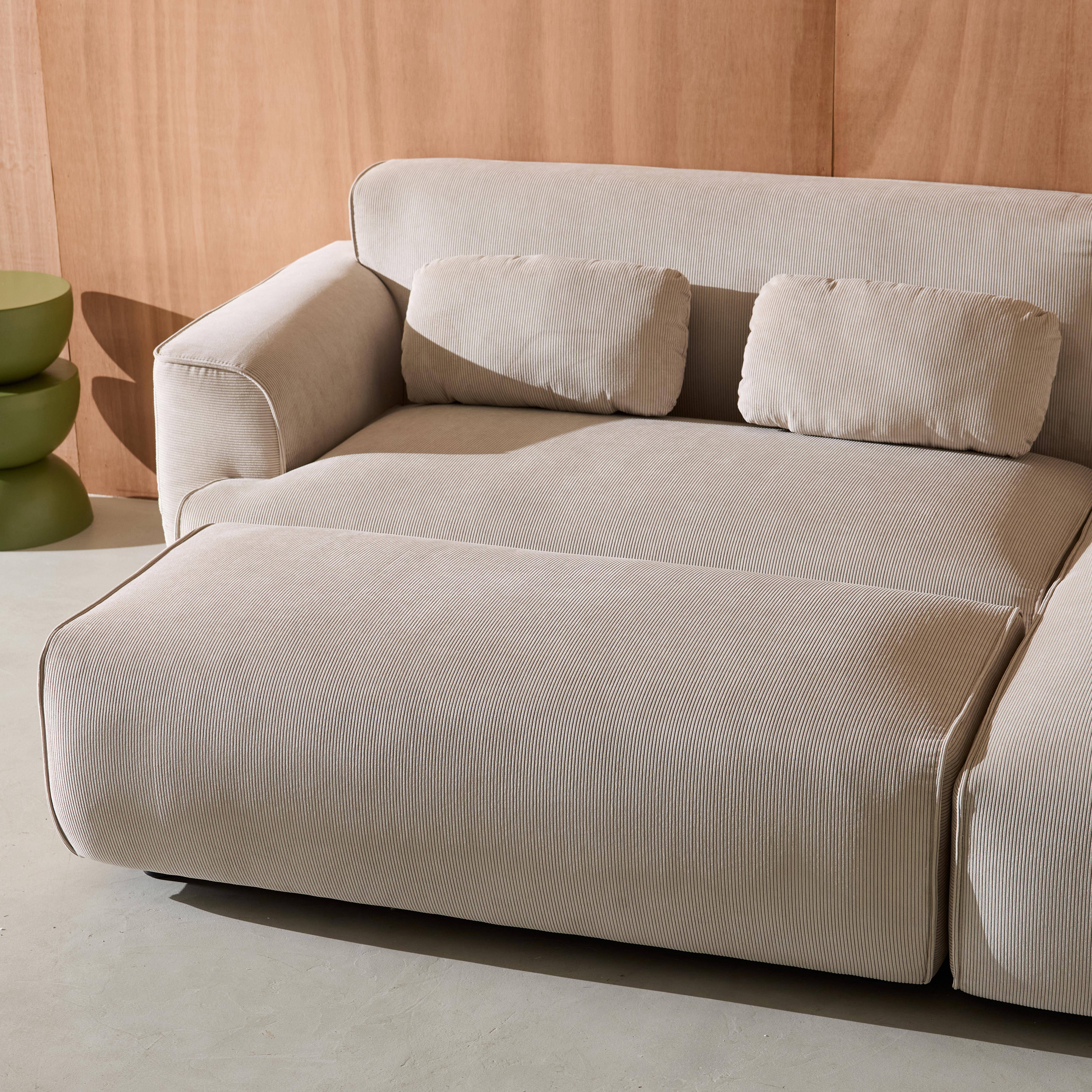 Pufe, apoio para os pés para sofá de canto 2 lugares Wallas veludo cotelê, Wallas veludo, Cinza bege, 123x60x41 cm Photo3