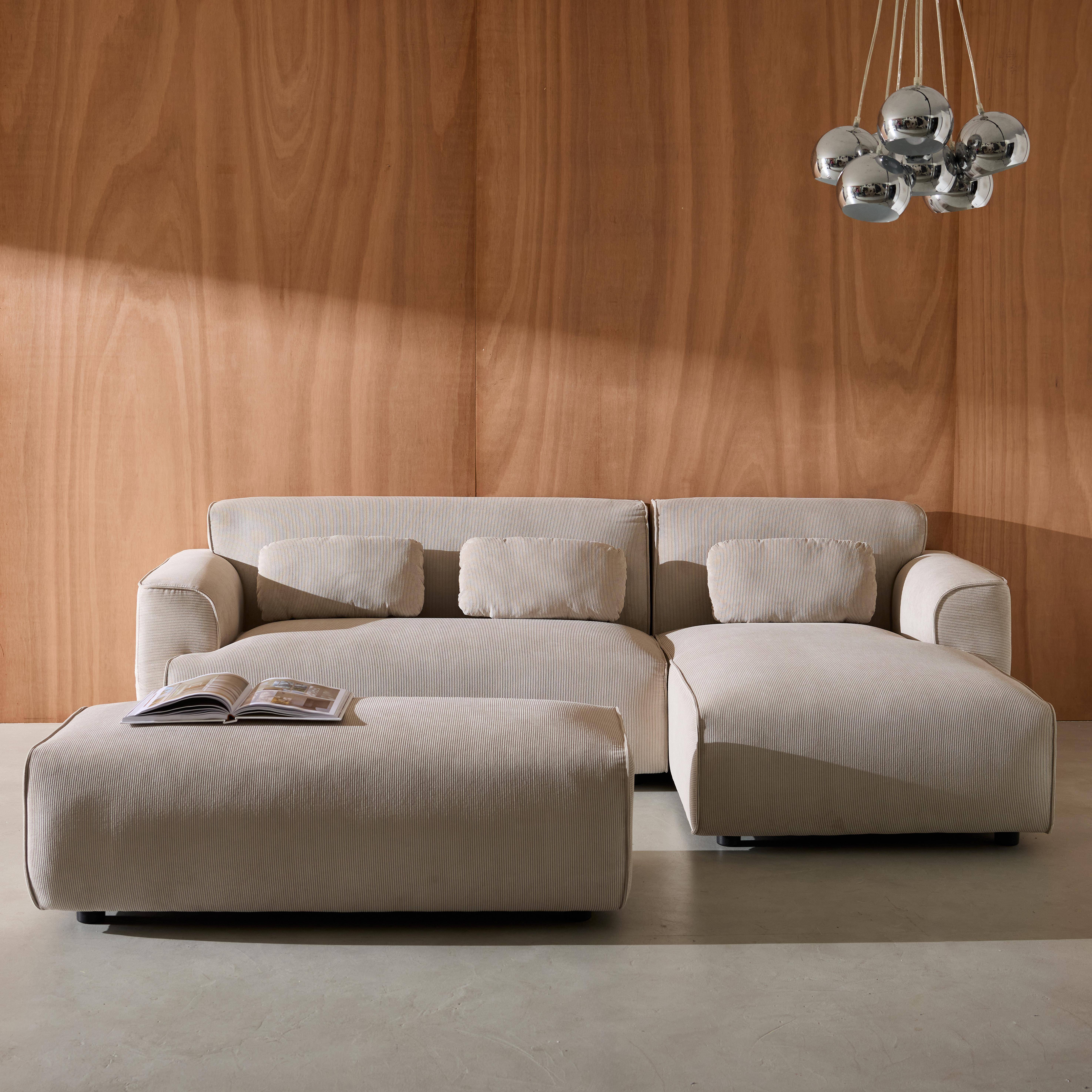 Pufe, apoio para os pés para sofá de canto 2 lugares Wallas veludo cotelê, Wallas veludo, Cinza bege, 123x60x41 cm,sweeek,Photo2