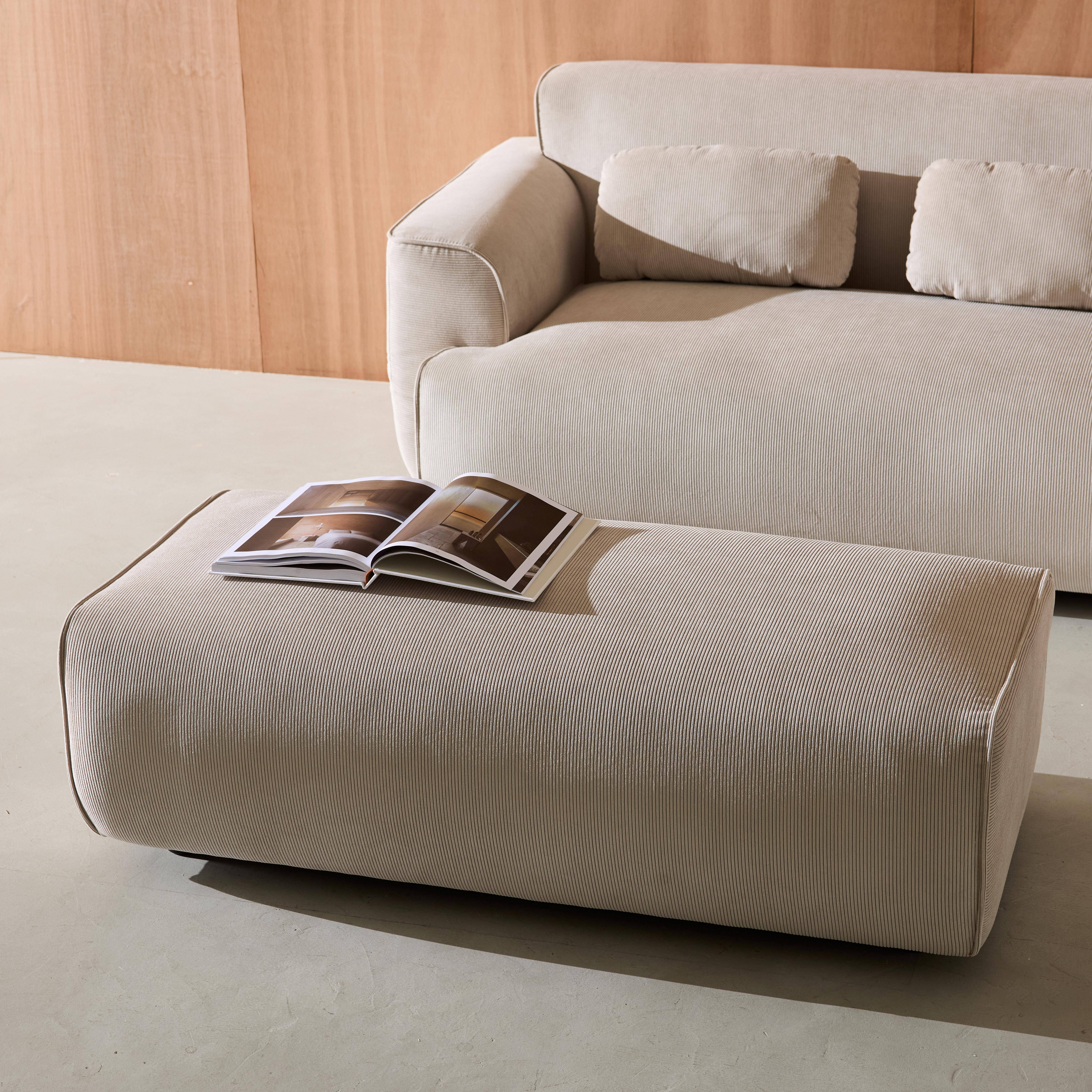 Pufe, apoio para os pés para sofá de canto 2 lugares Wallas veludo cotelê, Wallas veludo, Cinza bege, 123x60x41 cm Photo1