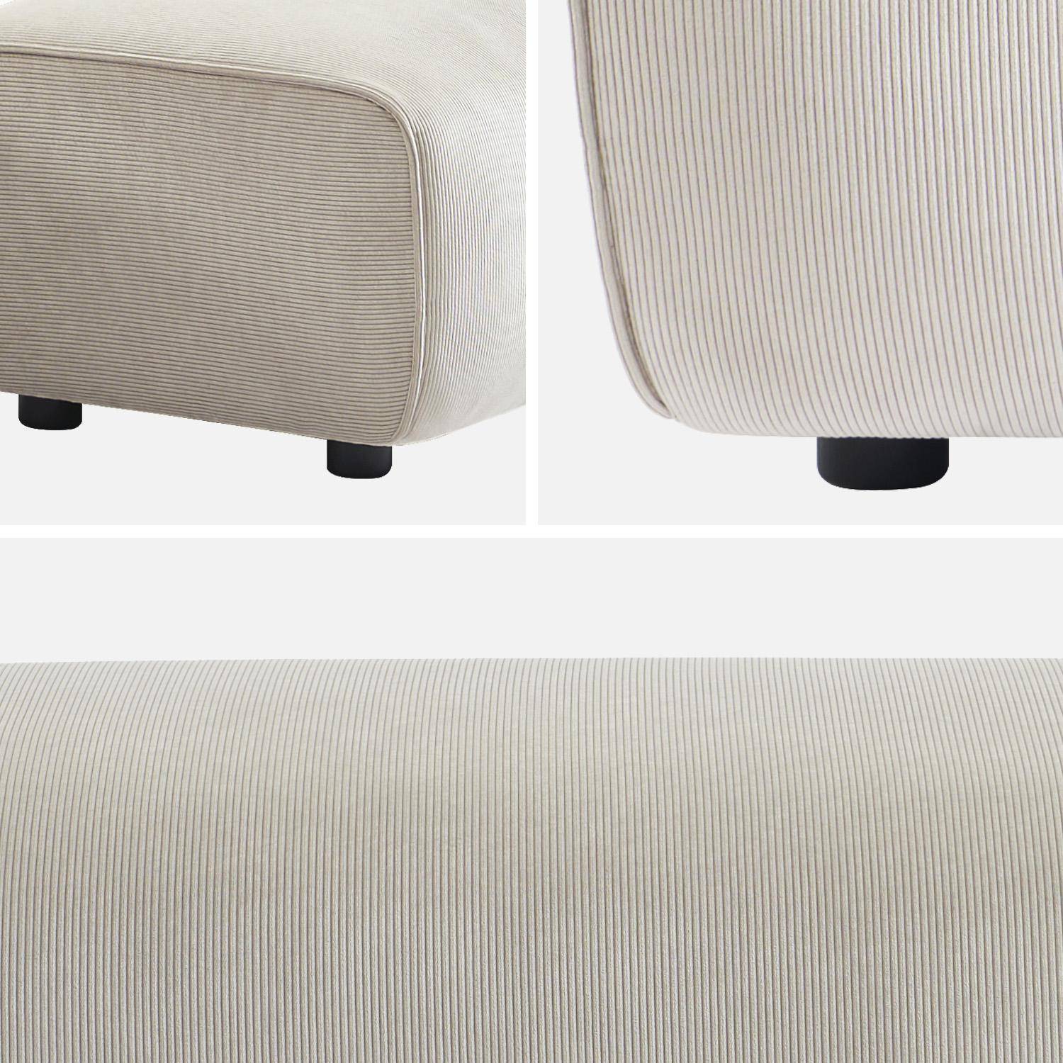 Puff, reposapiés para sofá esquinero de 2 plazas Wallas terciopelo de pana fina, Wallas, Gris beige, 123x60x41 cm Photo4