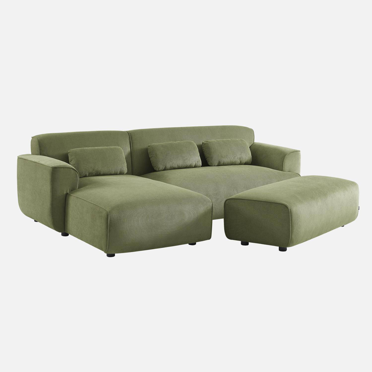 Puff, reposapiés para sofá esquinero de 2 plazas Wallas terciopelo de pana fina, Wallas, Verde, 123x60x41 cm,sweeek,Photo3