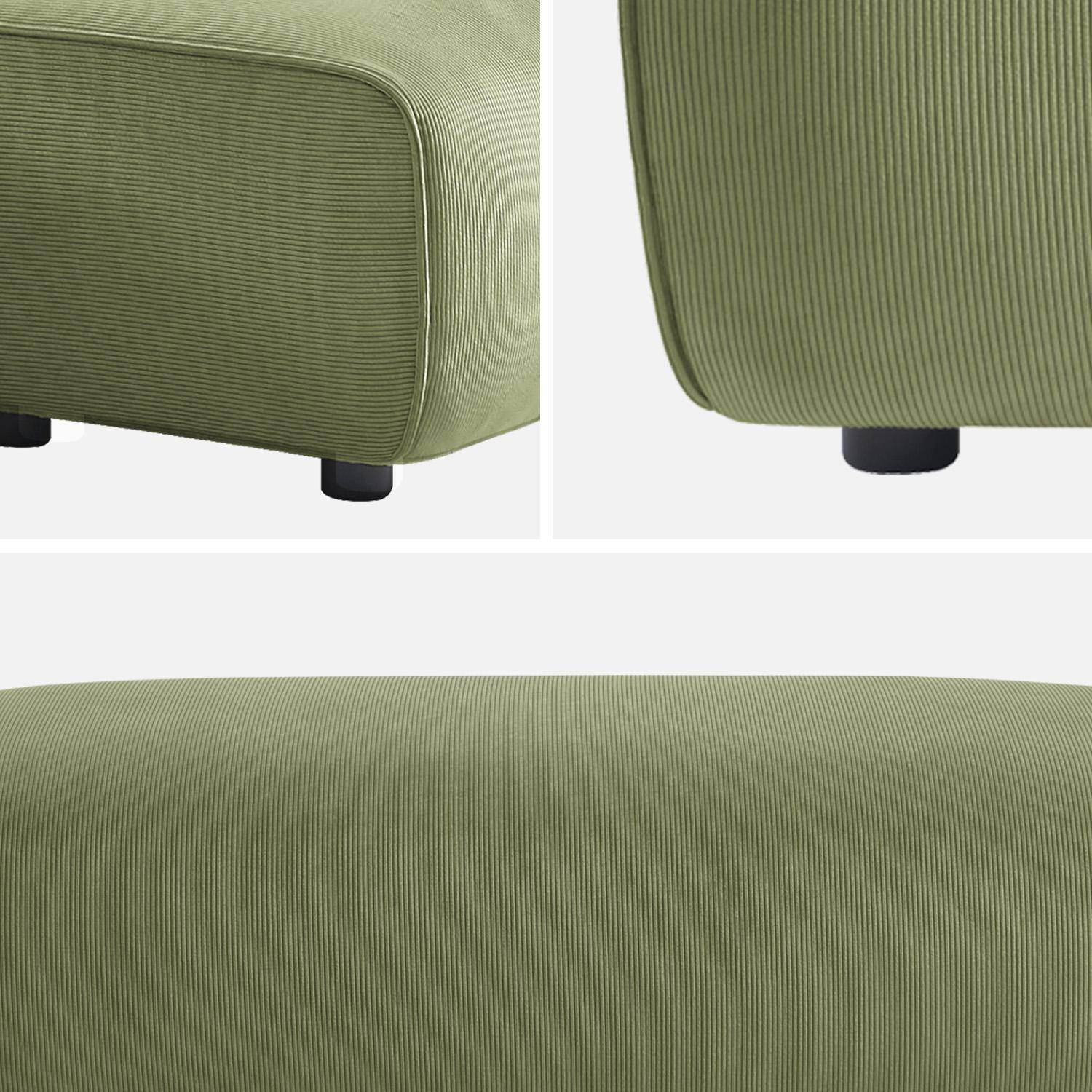 Puff, reposapiés para sofá esquinero de 2 plazas Wallas terciopelo de pana fina, Wallas, Verde, 123x60x41 cm Photo4