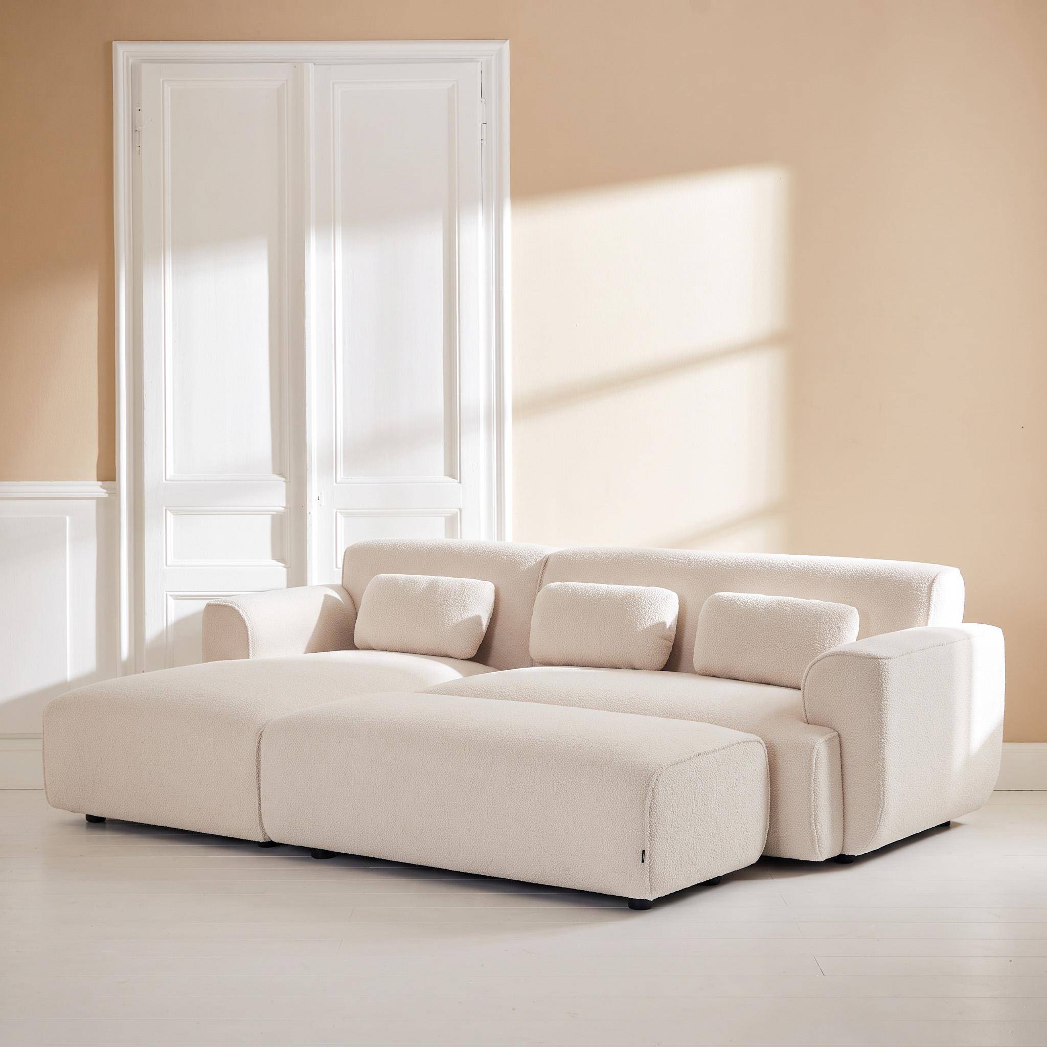 Sitzhocker, Fußhocker, Modul mit Bouclébezug für 2-Sitzer Ecksofa B 123 x T 60 x H 41cm - Wallas Photo4