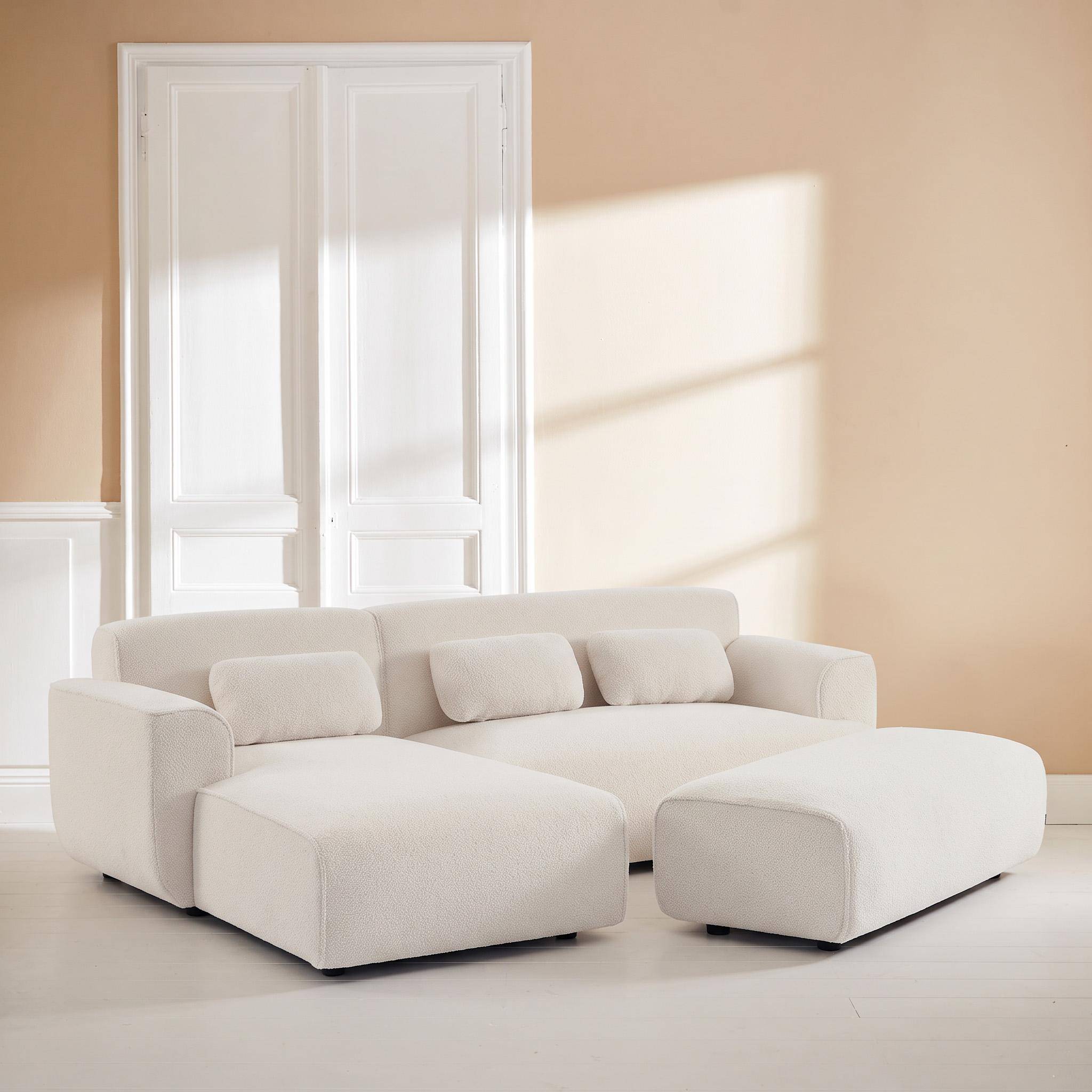 Sitzhocker, Fußhocker, Modul mit Bouclébezug für 2-Sitzer Ecksofa B 123 x T 60 x H 41cm - Wallas,sweeek,Photo3