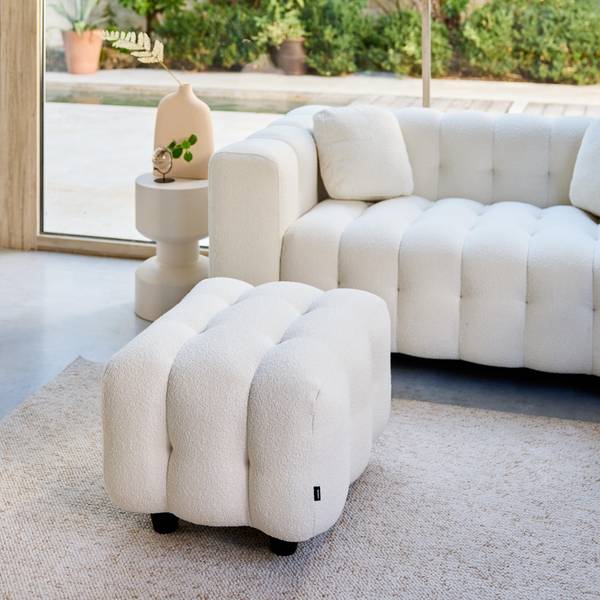 Hocker mit Bouclébezug in creme, für 2-Sitzer Sofa