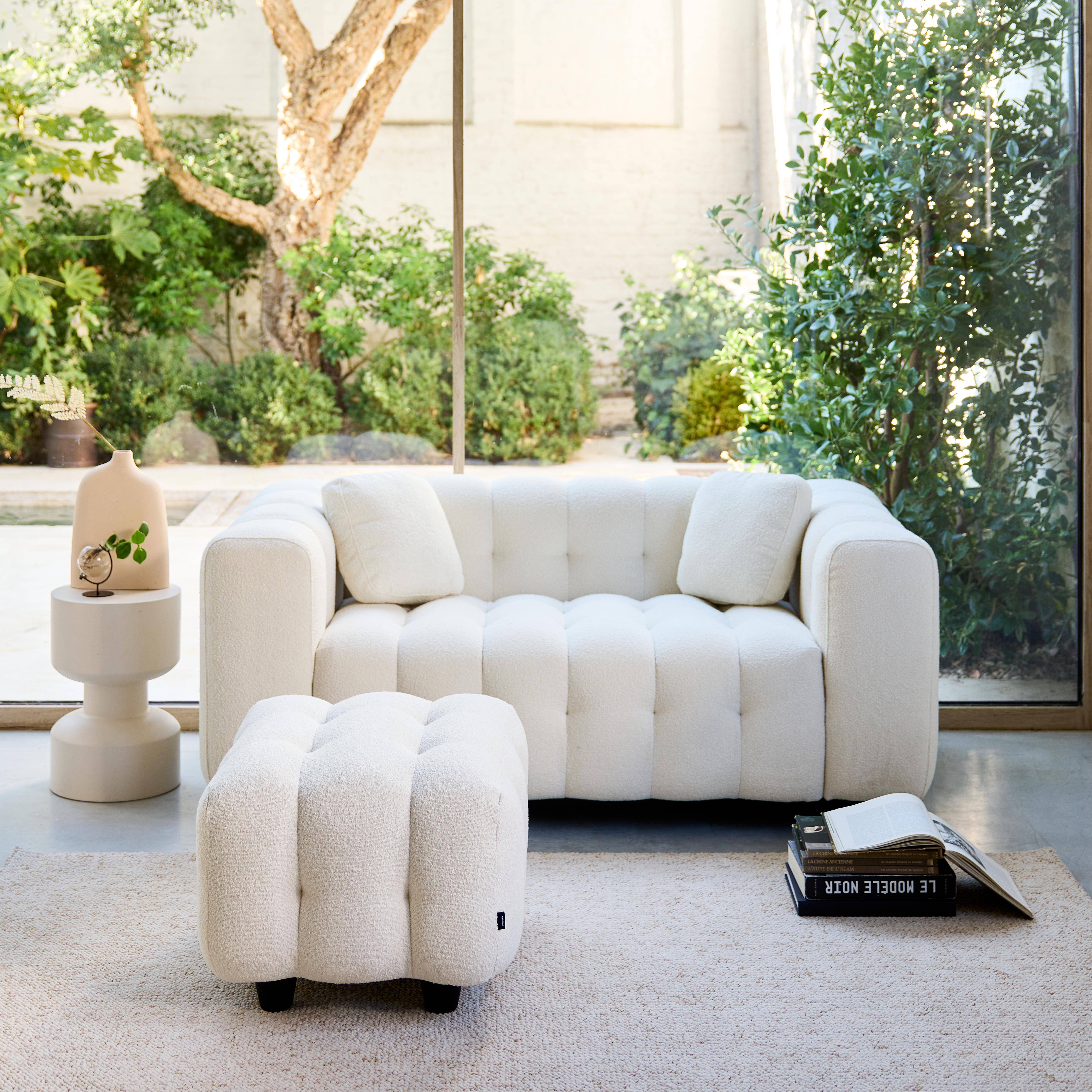 Sitzhocker Fußhocker mit strukturiertem Bouclébezug für 2-Sitzer Sofa Leon - Leon