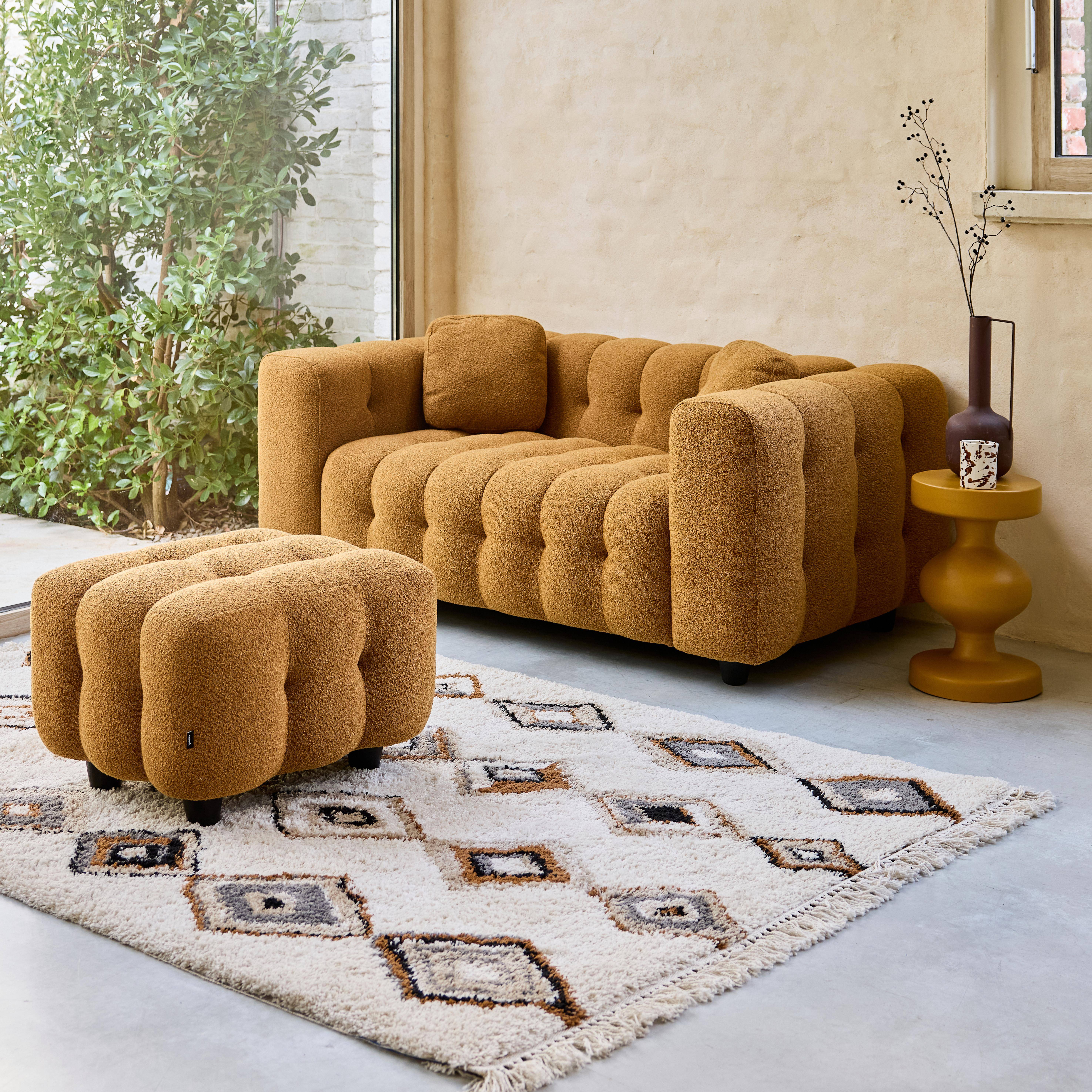Hocker mit Bouclébezug senfgelb, für 2-Sitzer Sofa
