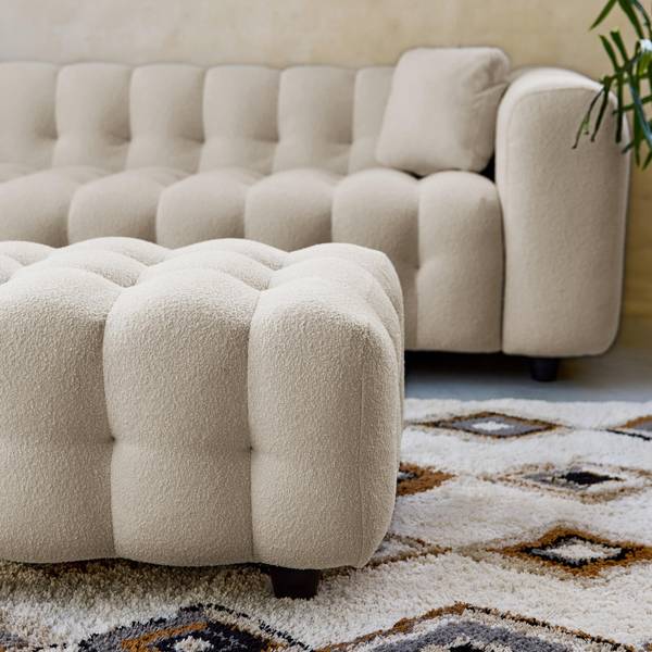 Hocker mit Bouclébezug in beige, für 3-Sitzer Sofa