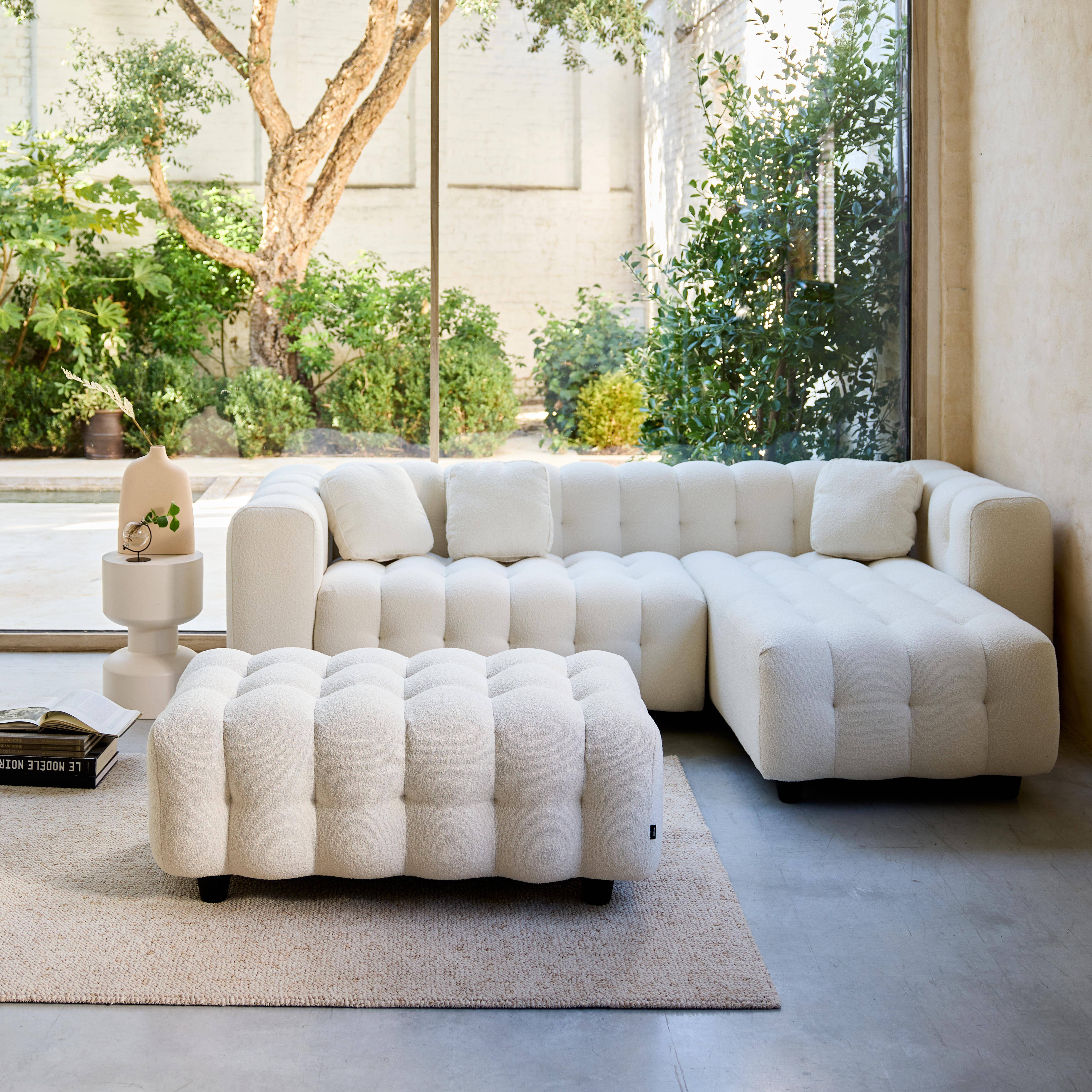 Sitzhocker Fußhocker mit strukturiertem Bouclébezug in creme, für 3-Sitzer Ecksofa L 115 x T 70 x H 48 cm - Leon,sweeek,Photo3