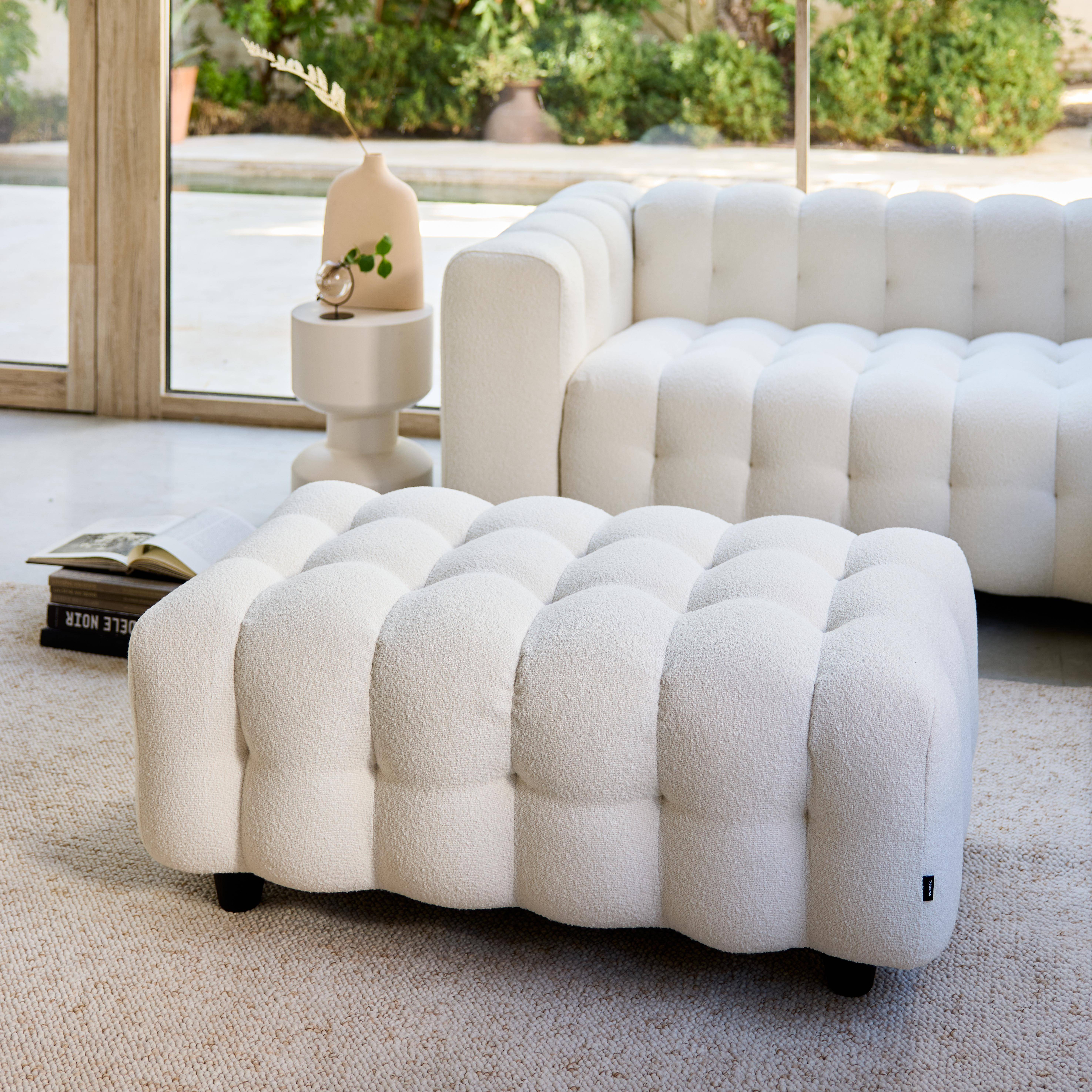 Sitzhocker Fußhocker mit strukturiertem Bouclébezug in creme, für 3-Sitzer Ecksofa L 115 x T 70 x H 48 cm - Leon,sweeek,Photo2