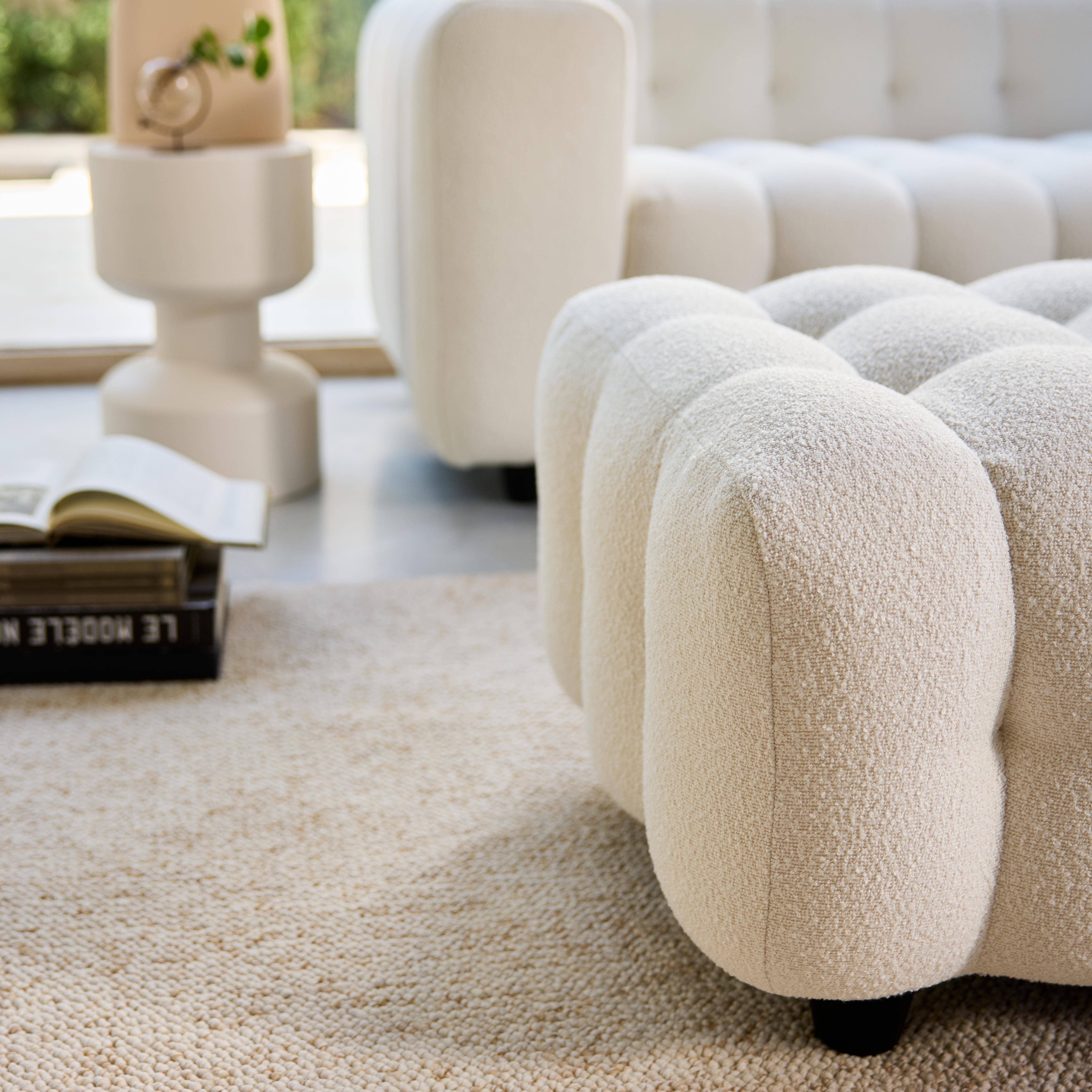 Sitzhocker Fußhocker mit strukturiertem Bouclébezug in creme, für 3-Sitzer Ecksofa L 115 x T 70 x H 48 cm - Leon,sweeek,Photo4